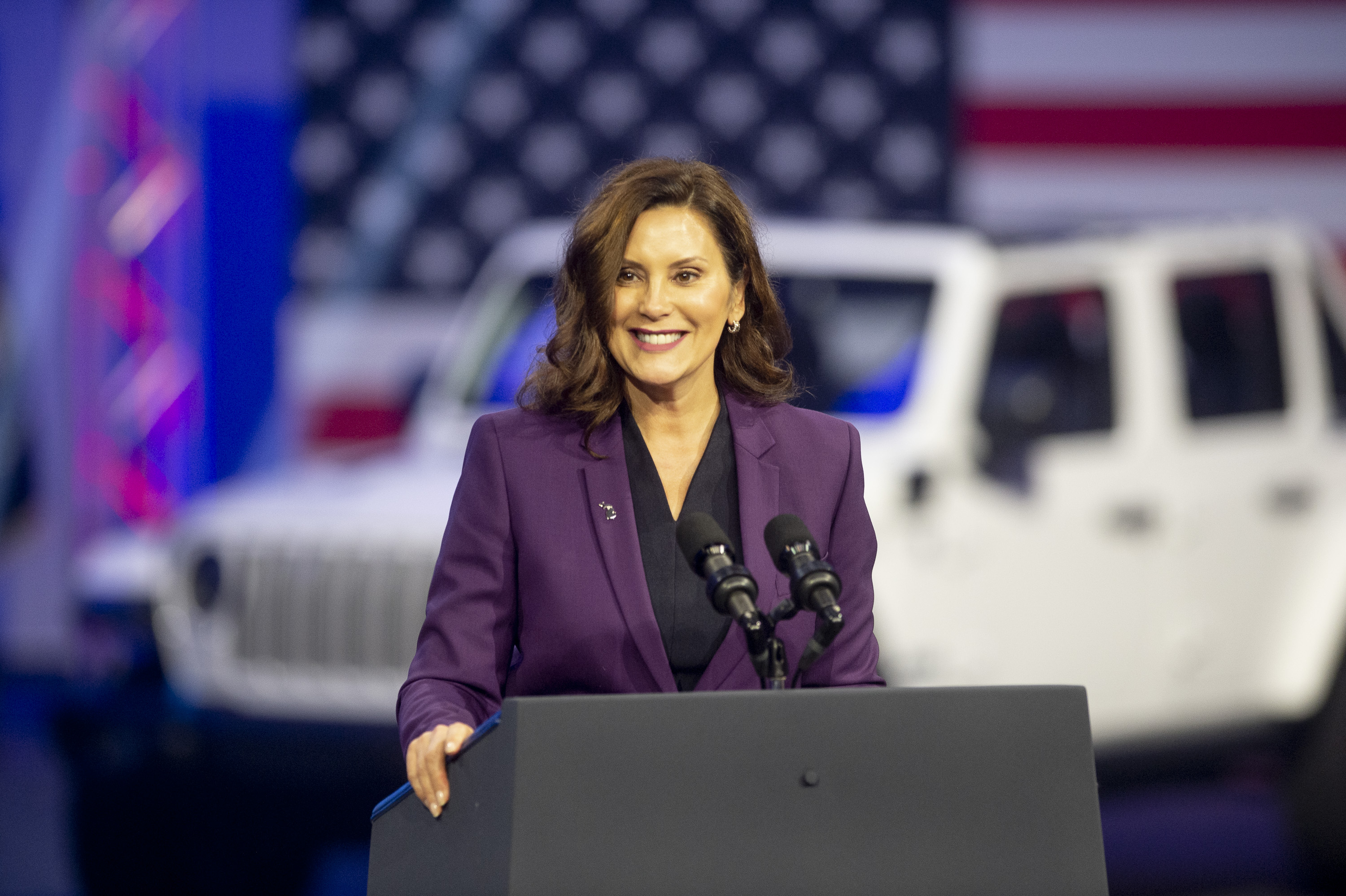 Michigan Gov. Gretchen Whitmer speaks during the 2022 North American International Auto Show at Huntington Place in Detroit on Wednesday, Sept. 14 2022.