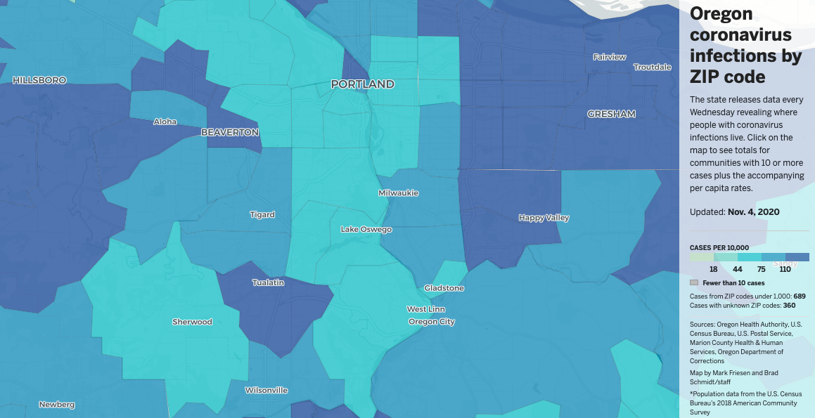 Top 10 ZIP codes with new COVID19 cases in Oregon Inner NE Portland
