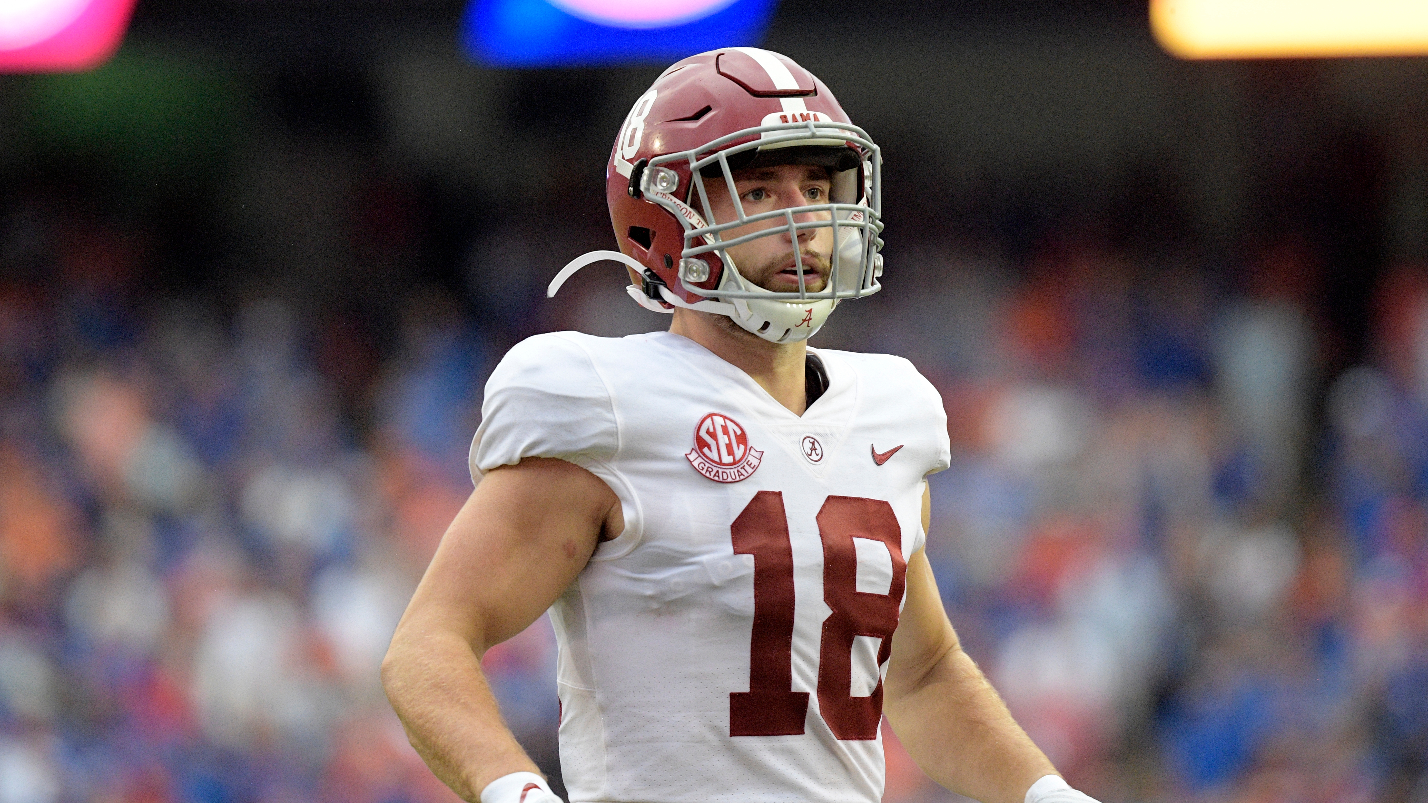 Slade Bolden #WO04 of Alabama runs a drill during the NFL Combine