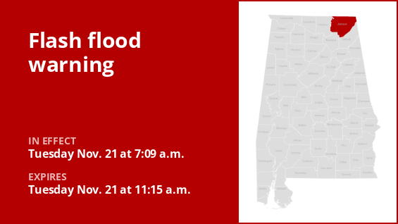 A flash flood warning has been issued for Jackson County through midday Tuesday