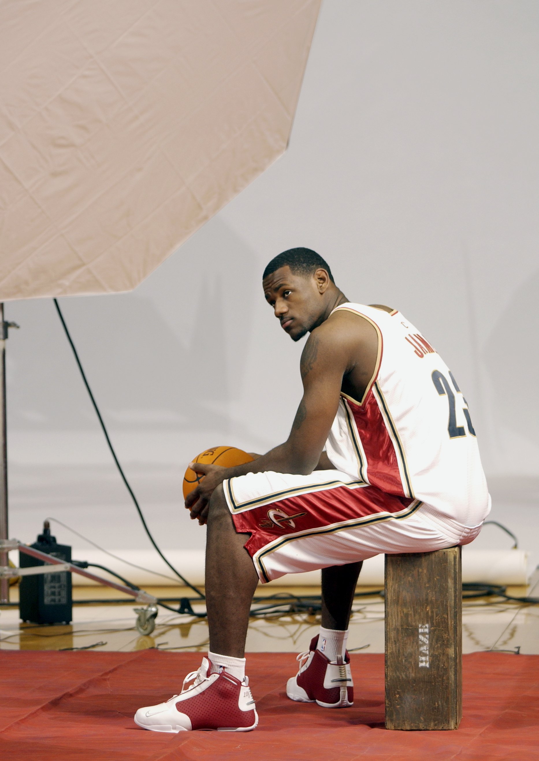 Cleveland Cavaliers LeBron James waits for instructions on a pose for a photo during media day at the Gund Arena for the team October 2, 2003 as the team prepares for preseason play.  (John Kuntz/The Plain Dealer) 