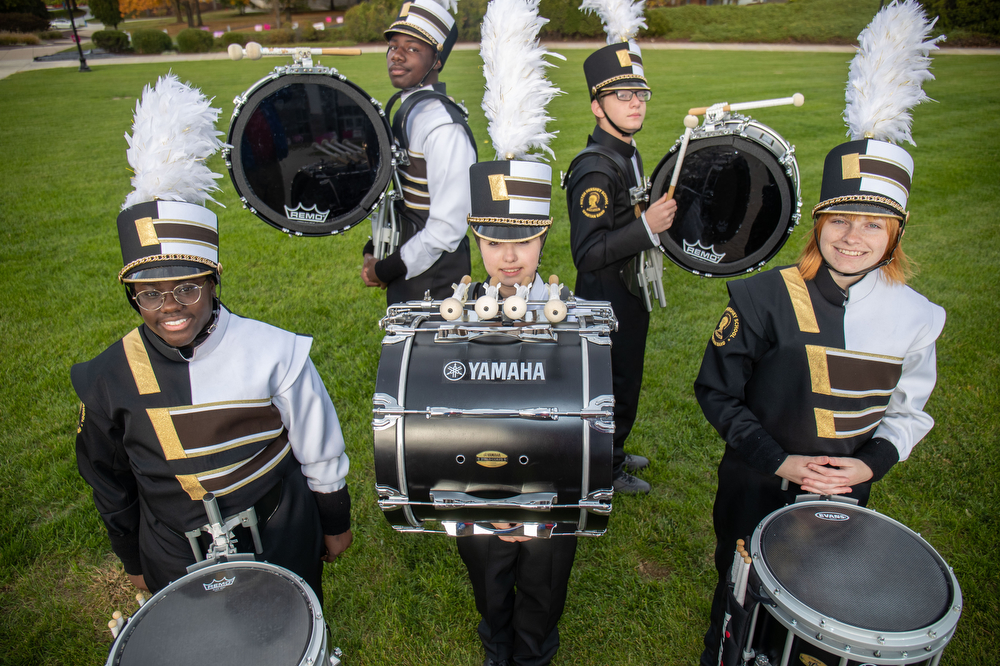 The Milton S. Hershey School high school marching band drumline in Hershey, Pa., Oct. 19, 2022.Mark Pynes | pennlive.com