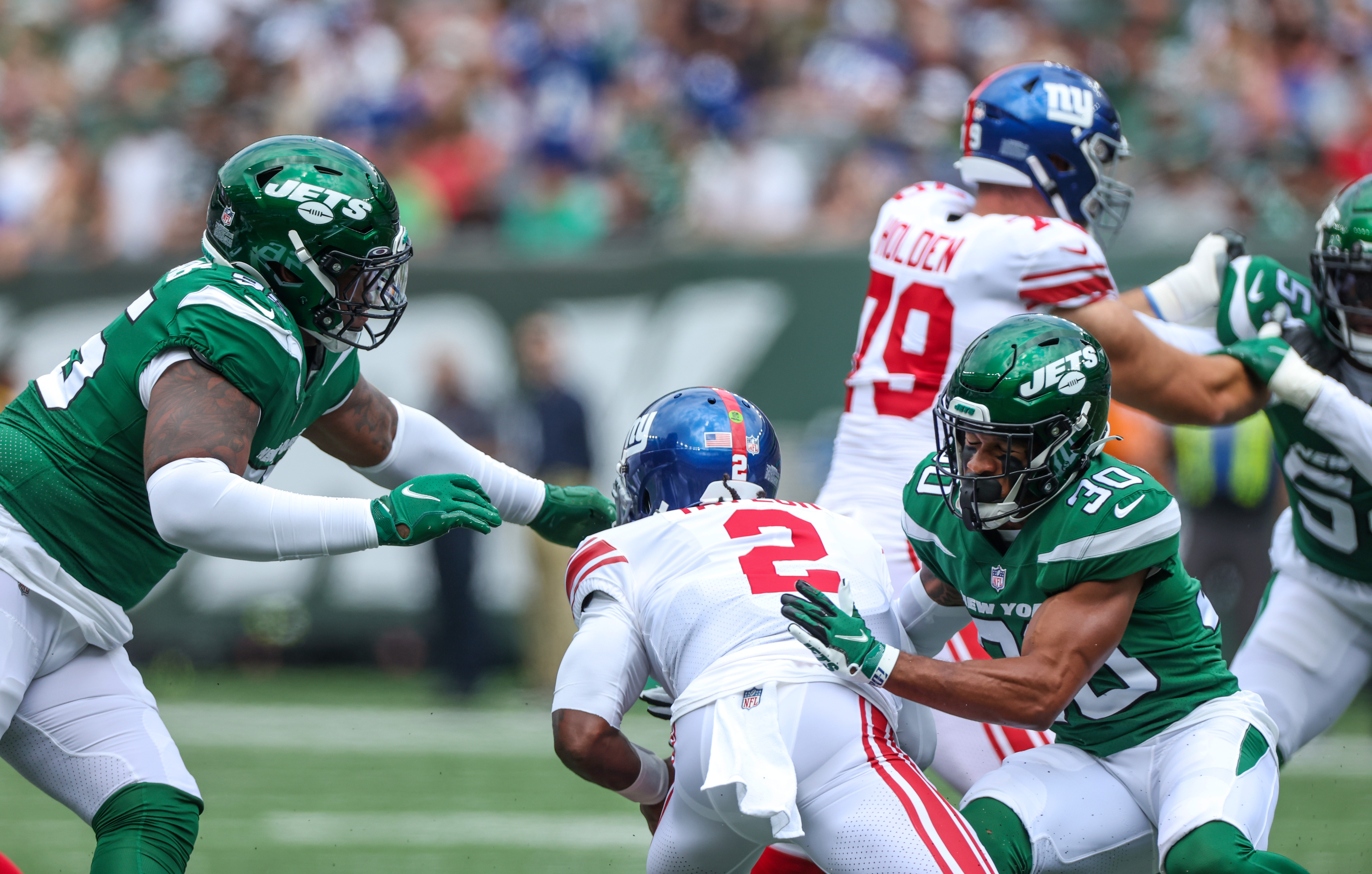 New York Jets cornerback Michael Carter II (30) in action against