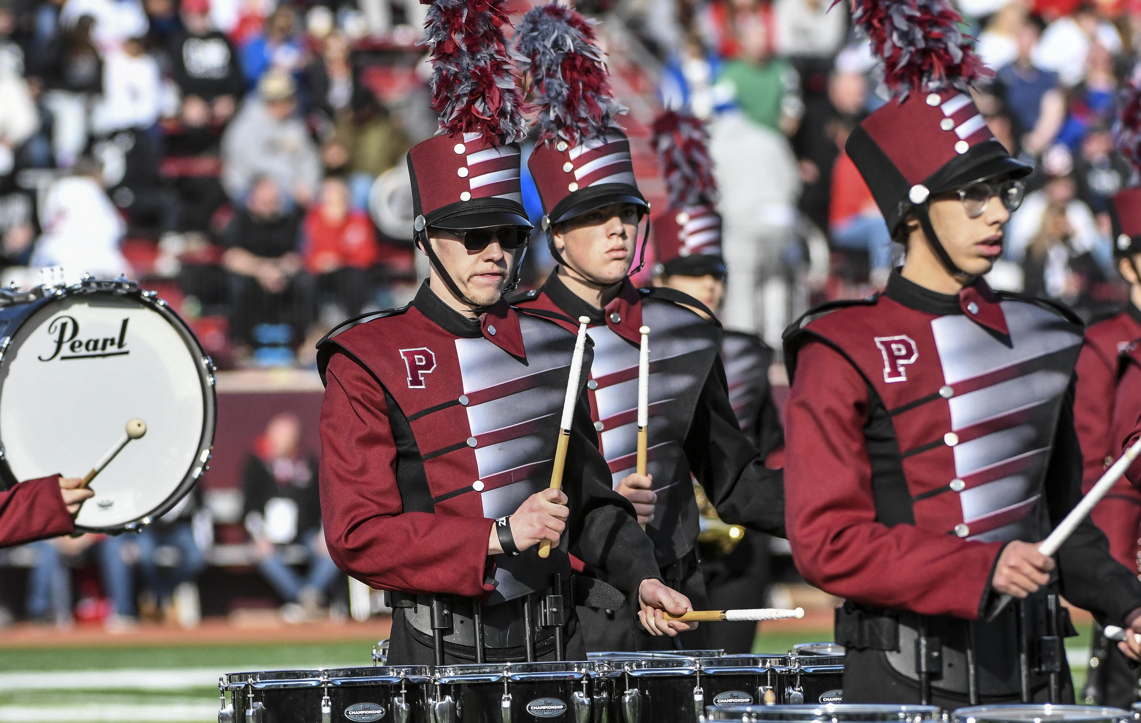 Marching bands perform at halftime of 2022 Easton-P'burg Thanksgiving  football game 