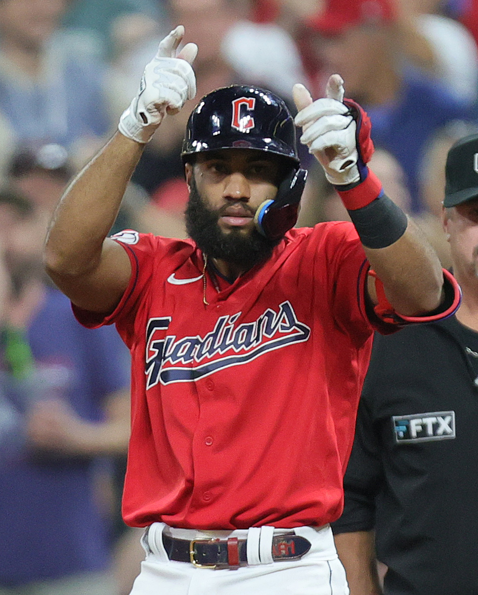 Former Cleveland Indians players Candy Maldonado, left, Carlos