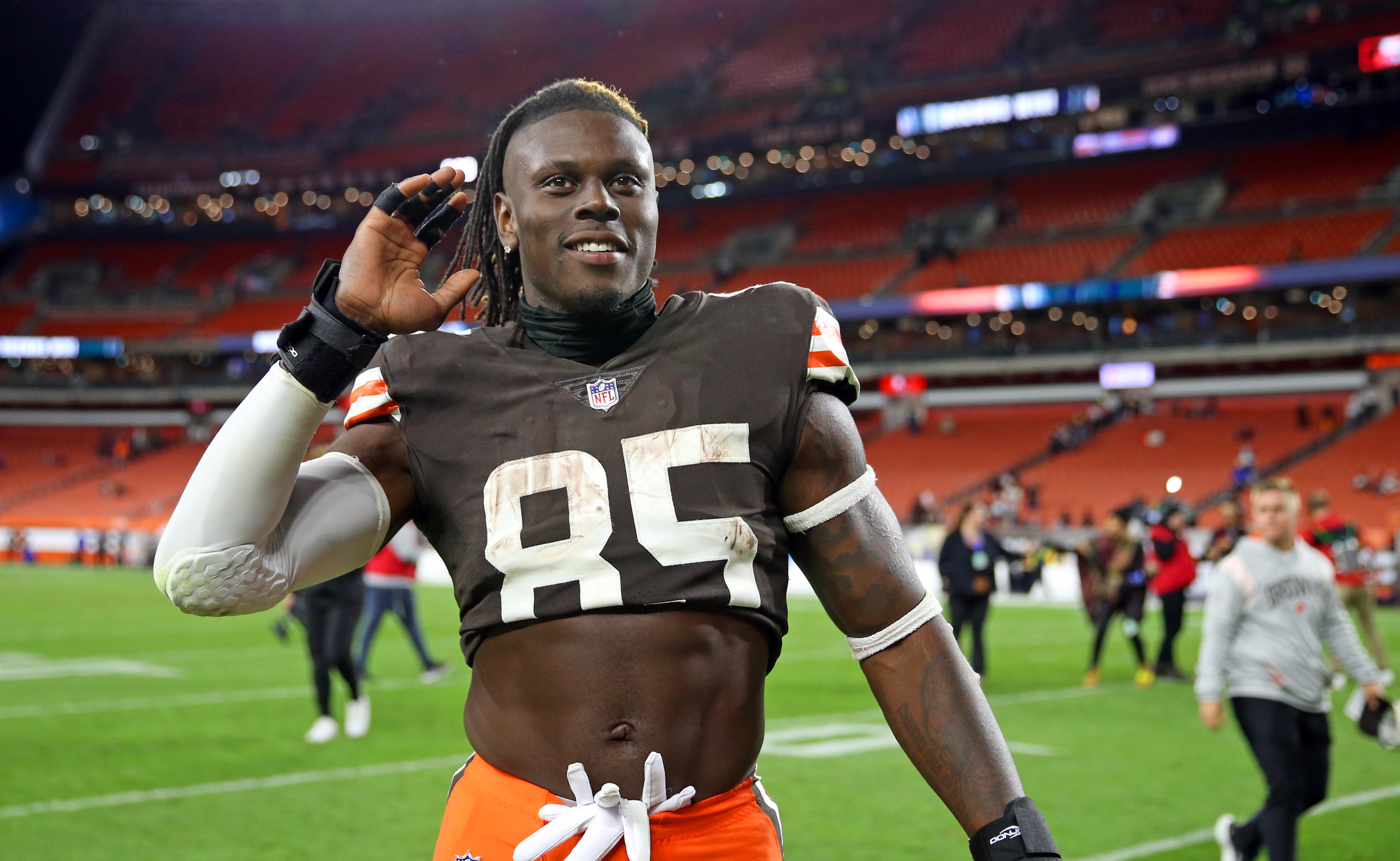 David Njoku Cleveland Browns Game-Used White Nike Adidas vs. Atlanta Falcons on October 2, 2022