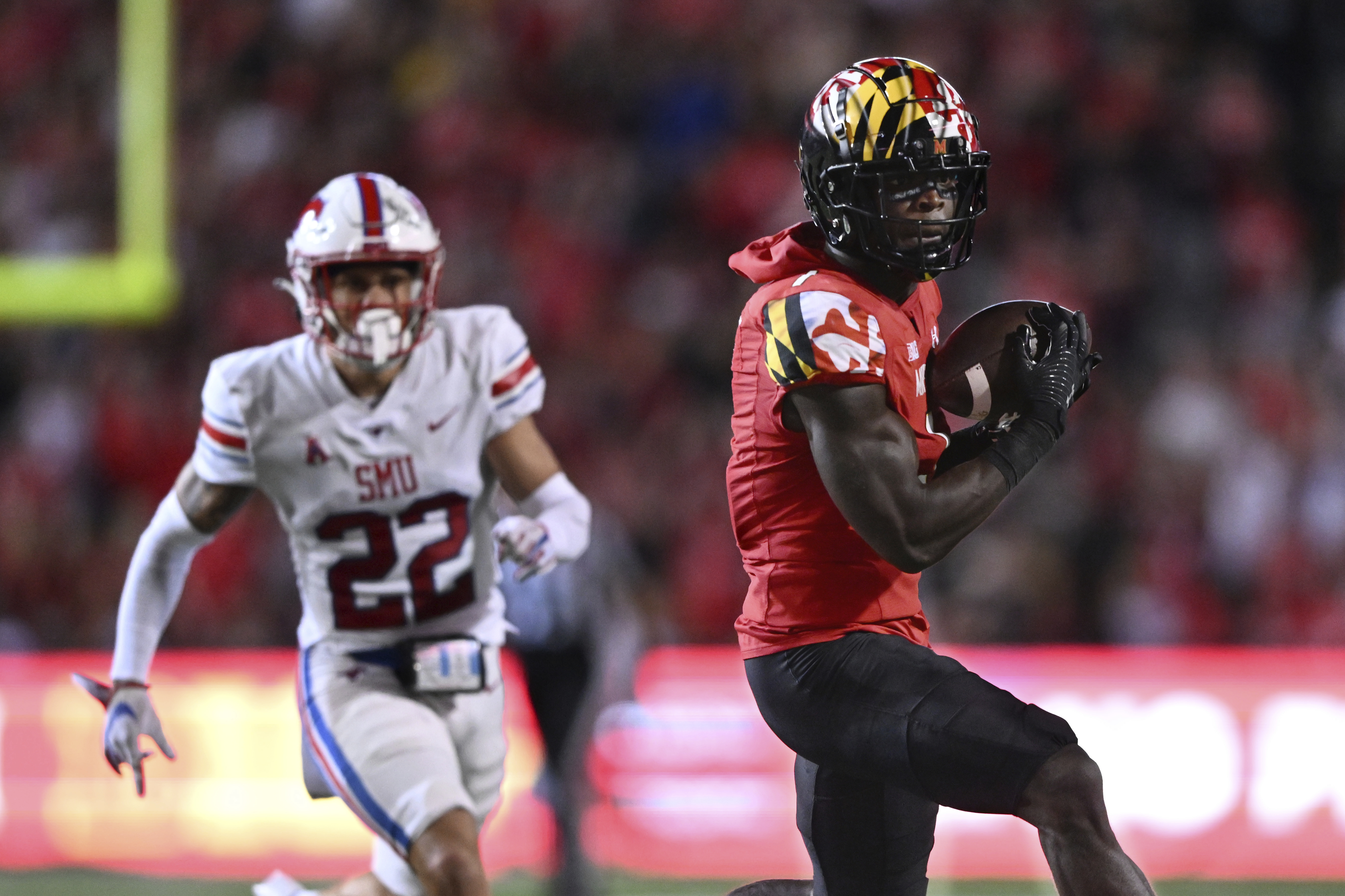 Maryland wide receiver Rakim Jarrett catches a pass during the