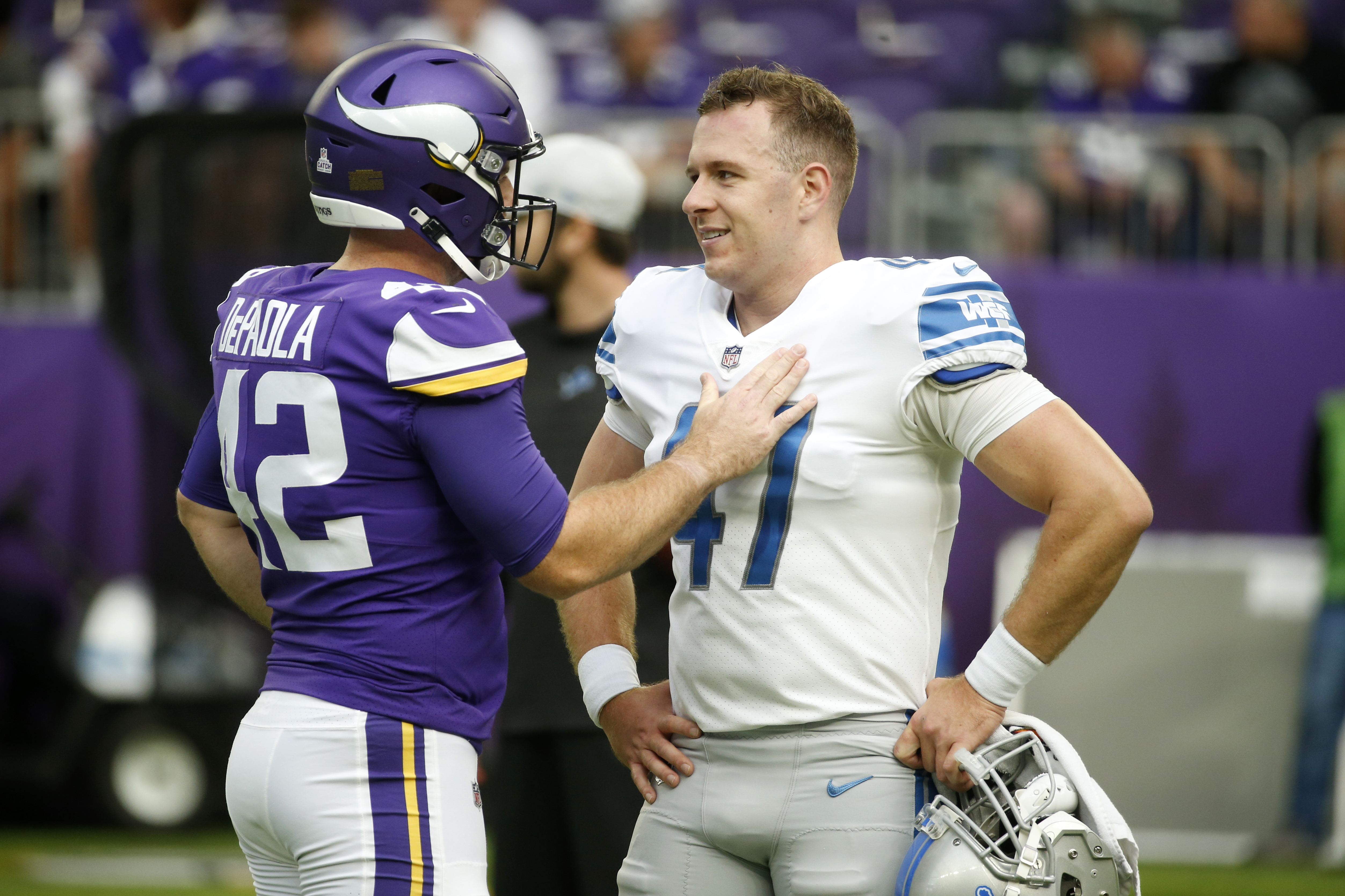 Minnesota Vikings defensive end Danielle Hunter (99) walks on the sideline  during the first half of