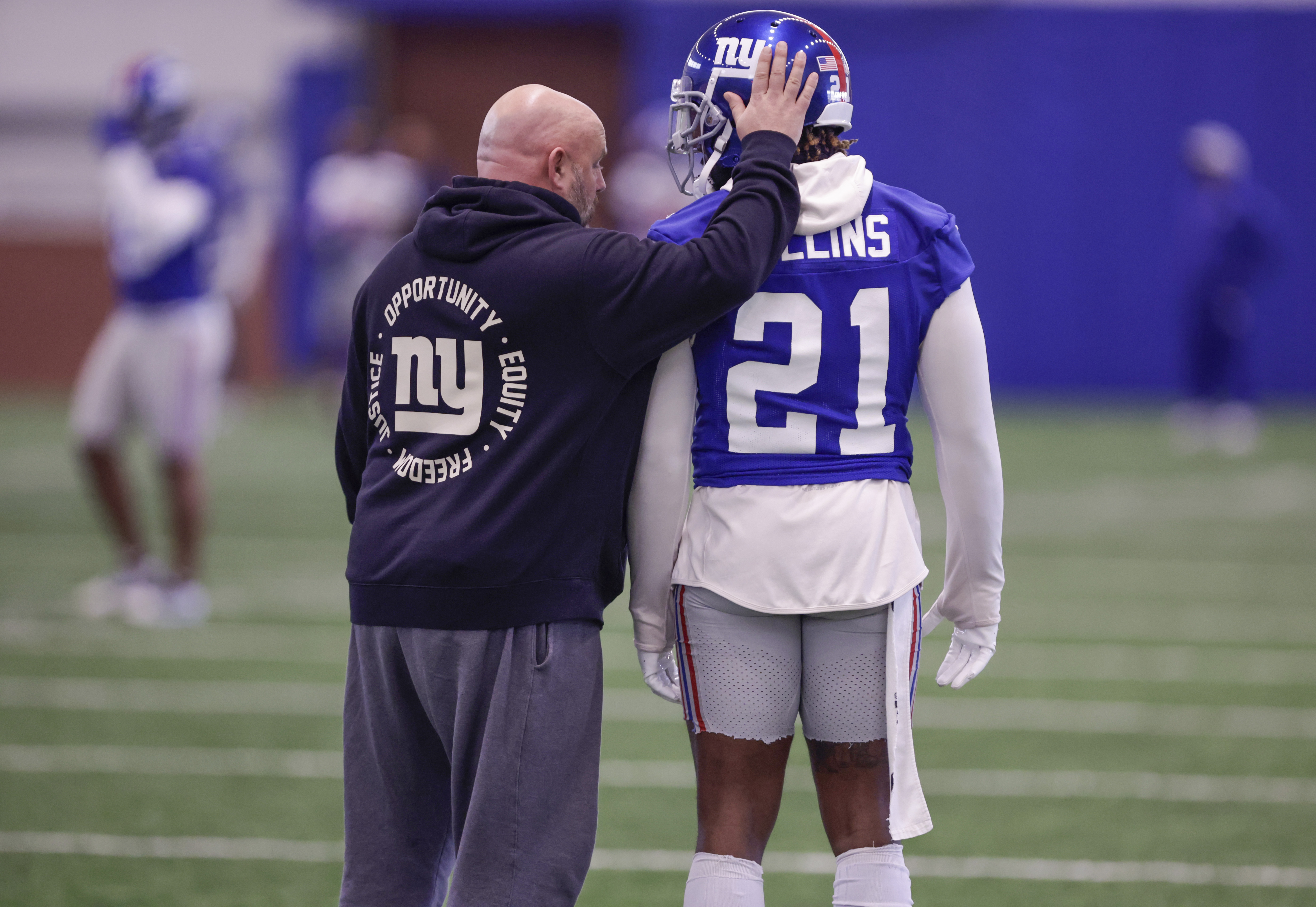 New York Giants cornerback Zyon Gilbert (38) defends against the