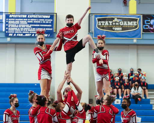 Carthage High School cheerleaders perform during the Cheerleading Section III Championship at Sandy Creek Central School District Saturday, November 6, 2021. Marilu Lopez Fretts | Contributing Photographer Marilu Lopez Fretts