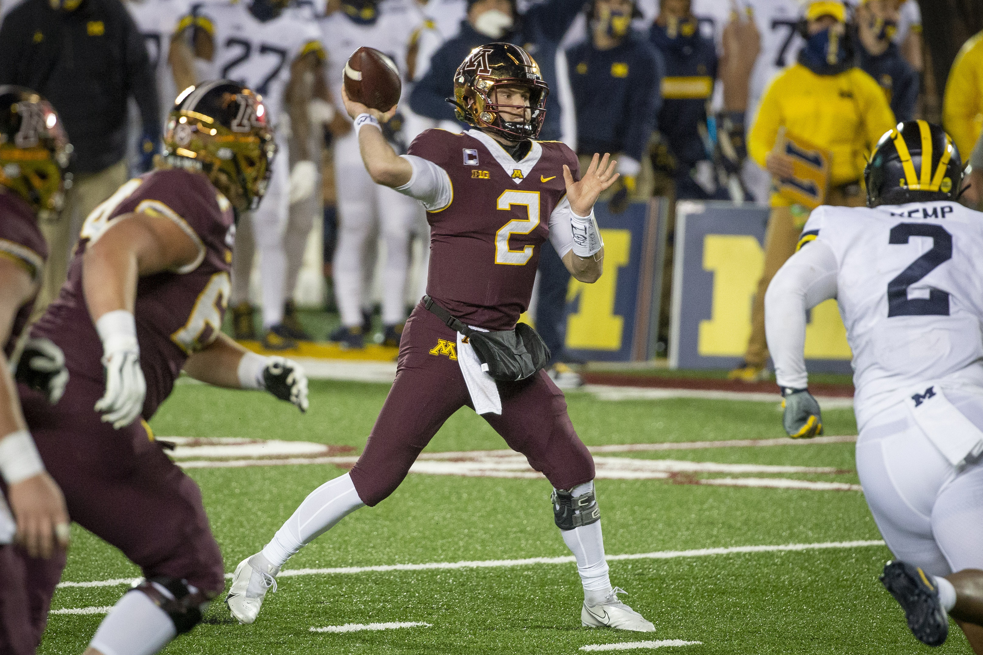 Tanner Morgan of the Pittsburgh Steelers hands off during a