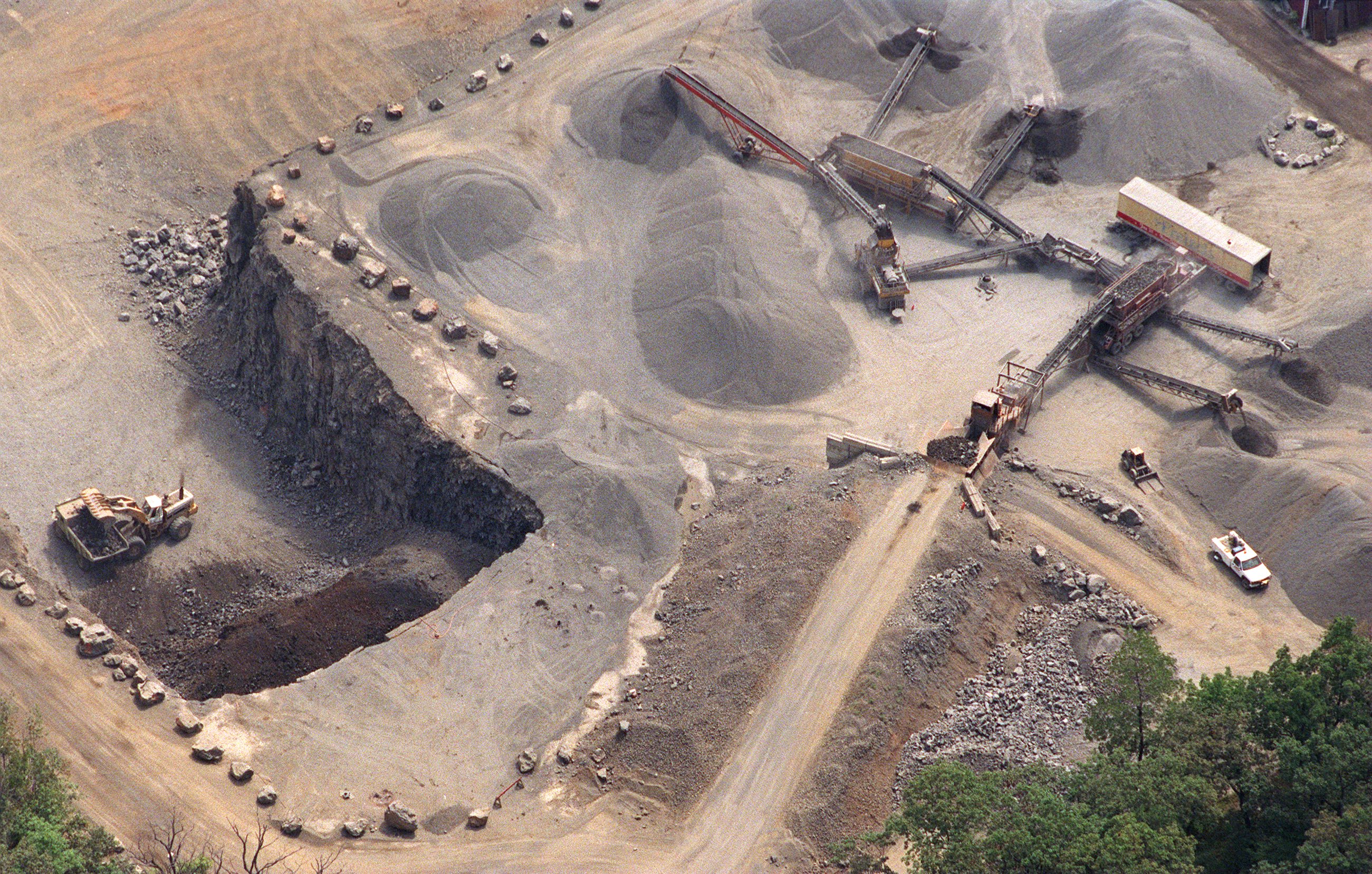 Excavation at the Mt. Tom quarry is seen from the air on  Friday, August 7, 1998.