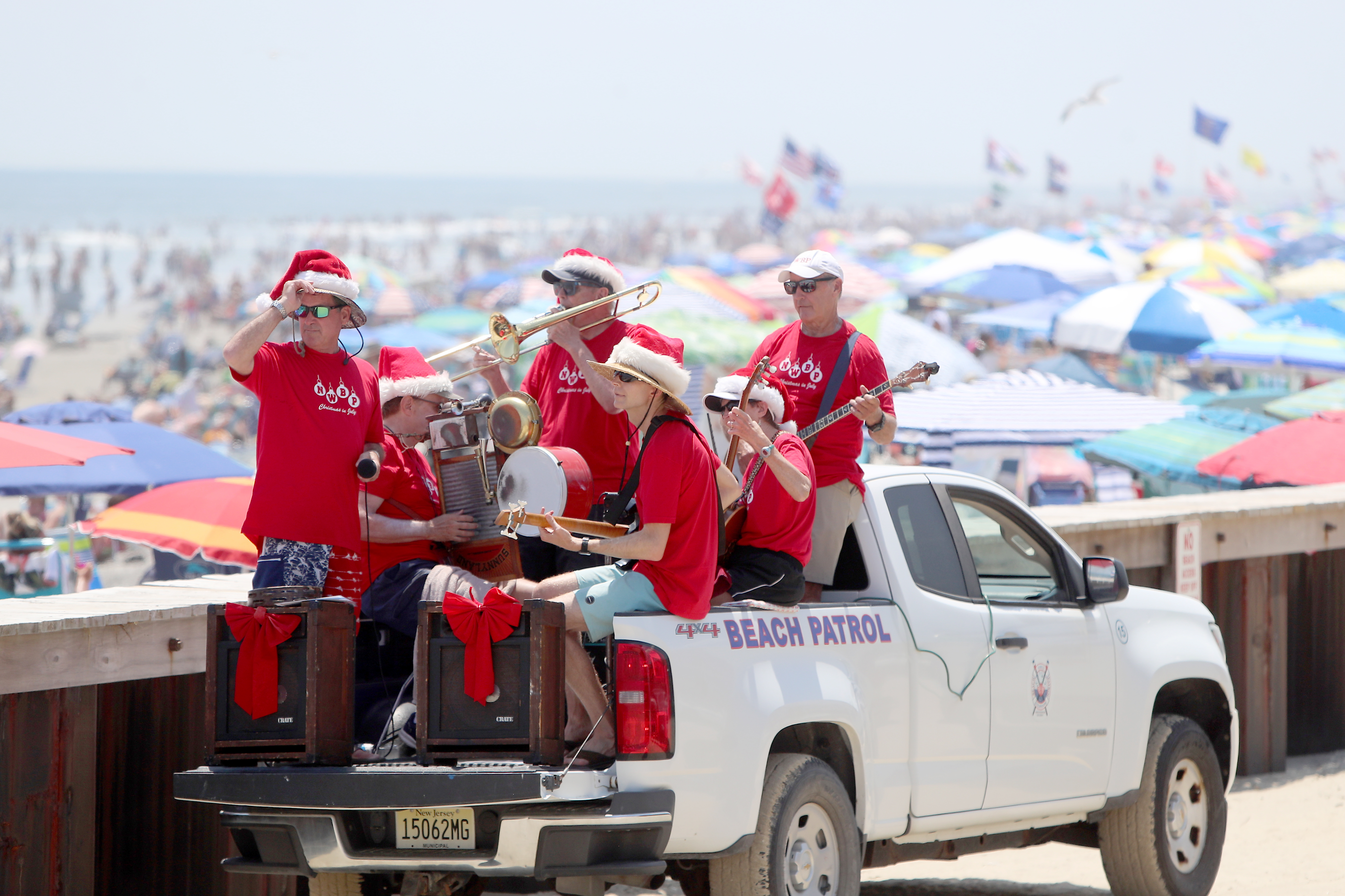 Santa's on vacation at the Jersey Shore. He brought Christmas in July with  him this weekend. 