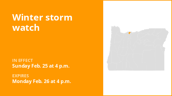 Winter Storm Watch in the Upper Hood River Valley Sunday and Monday – Up to 7 inches of snow
