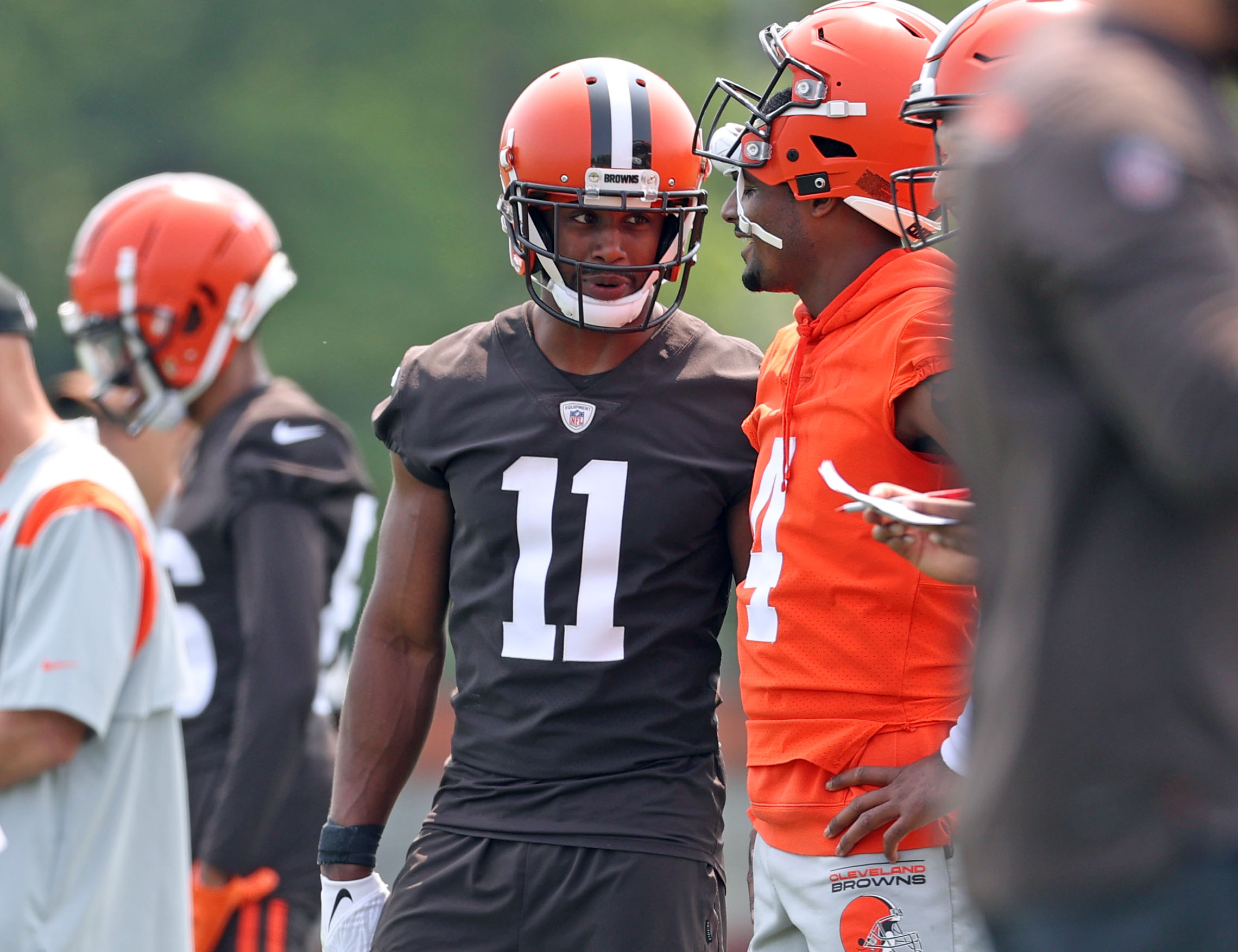 Cleveland Browns cornerback Caleb Biggers runs the ball during an