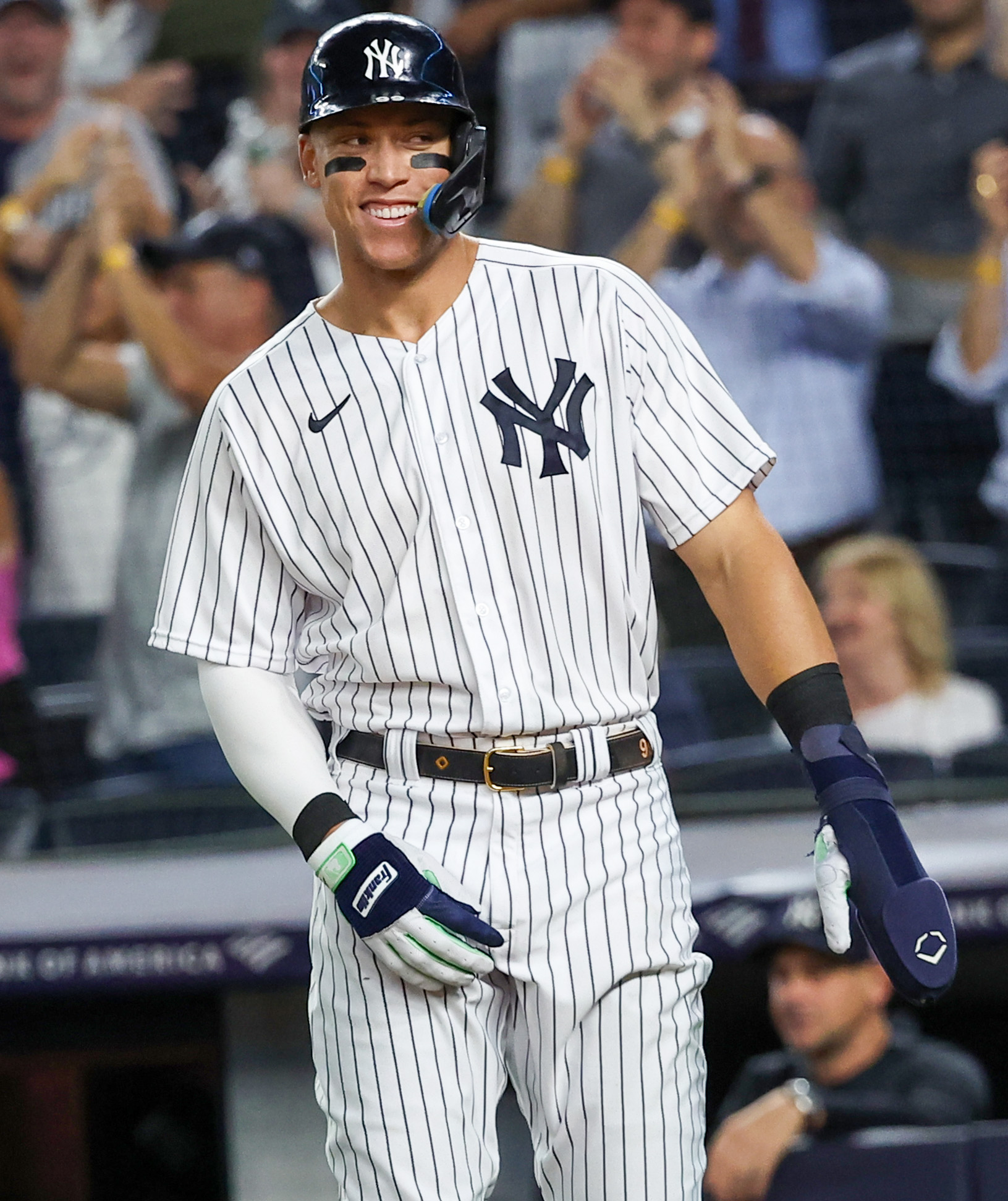 Rain. 16th May, 2018. New York Yankees right fielder Aaron Judge (99) in  the dug-out prior to the game against the Washington Nationals at Nationals  Park in Washington, DC on Monday, June