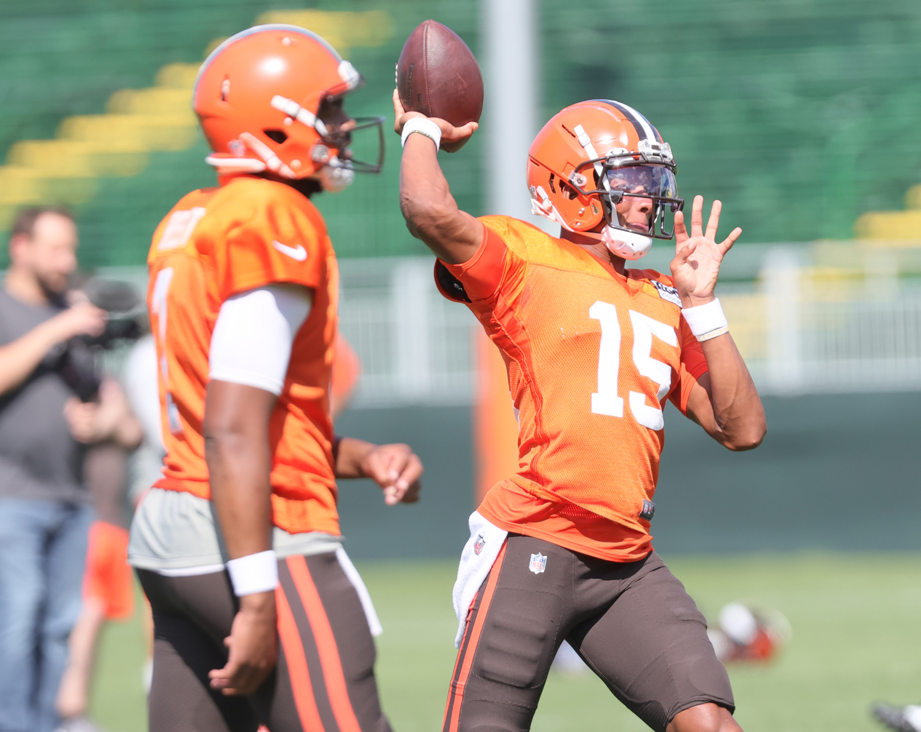 David Bell and Isaac Rochell visit Jr. Browns Flag Football Program