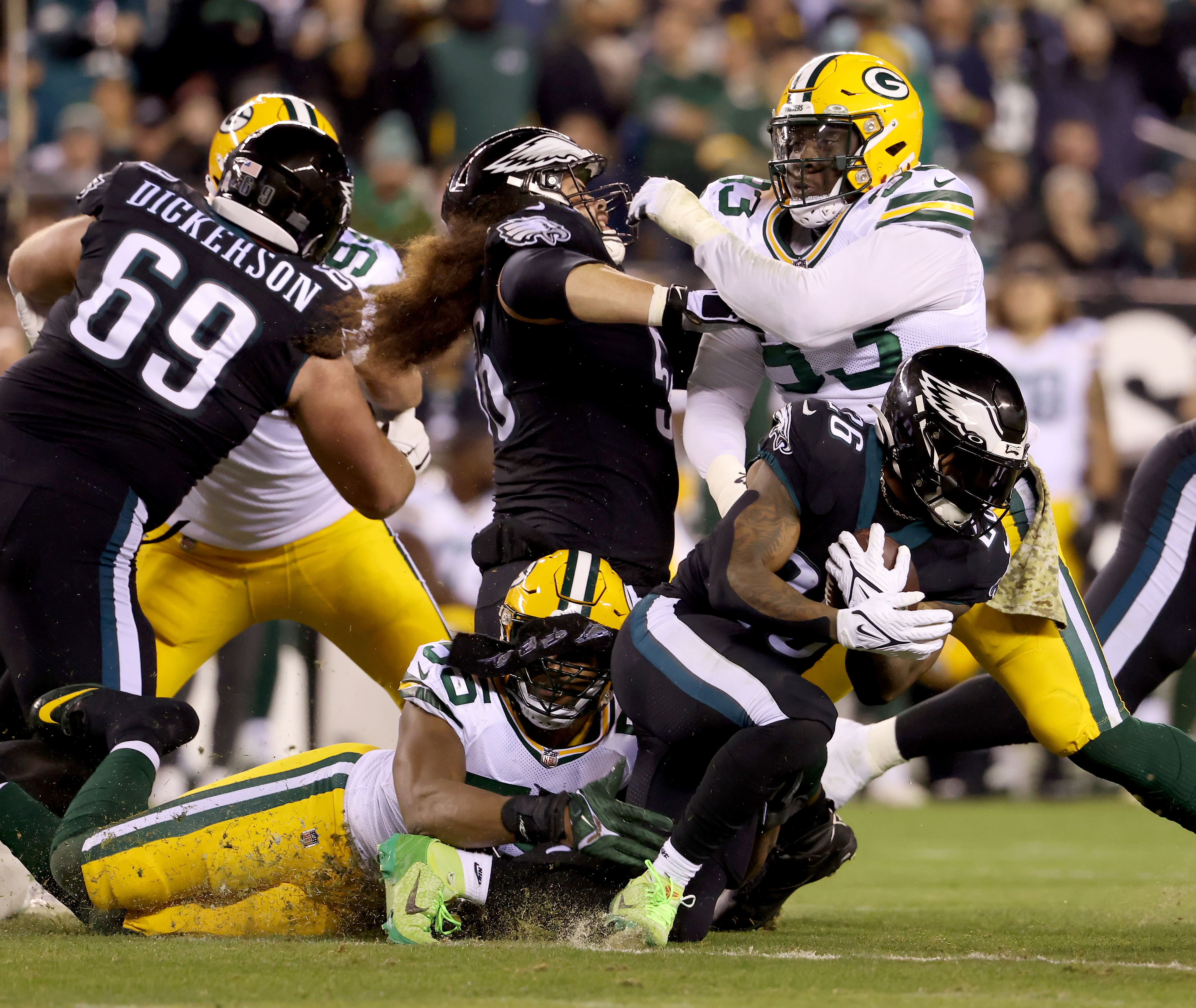 Philadelphia Eagles defensive end Brandon Graham (55) reacts during the NFL  football game against the Green Bay Packers, Sunday, Nov. 27, 2022, in  Philadelphia. (AP Photo/Chris Szagola Stock Photo - Alamy