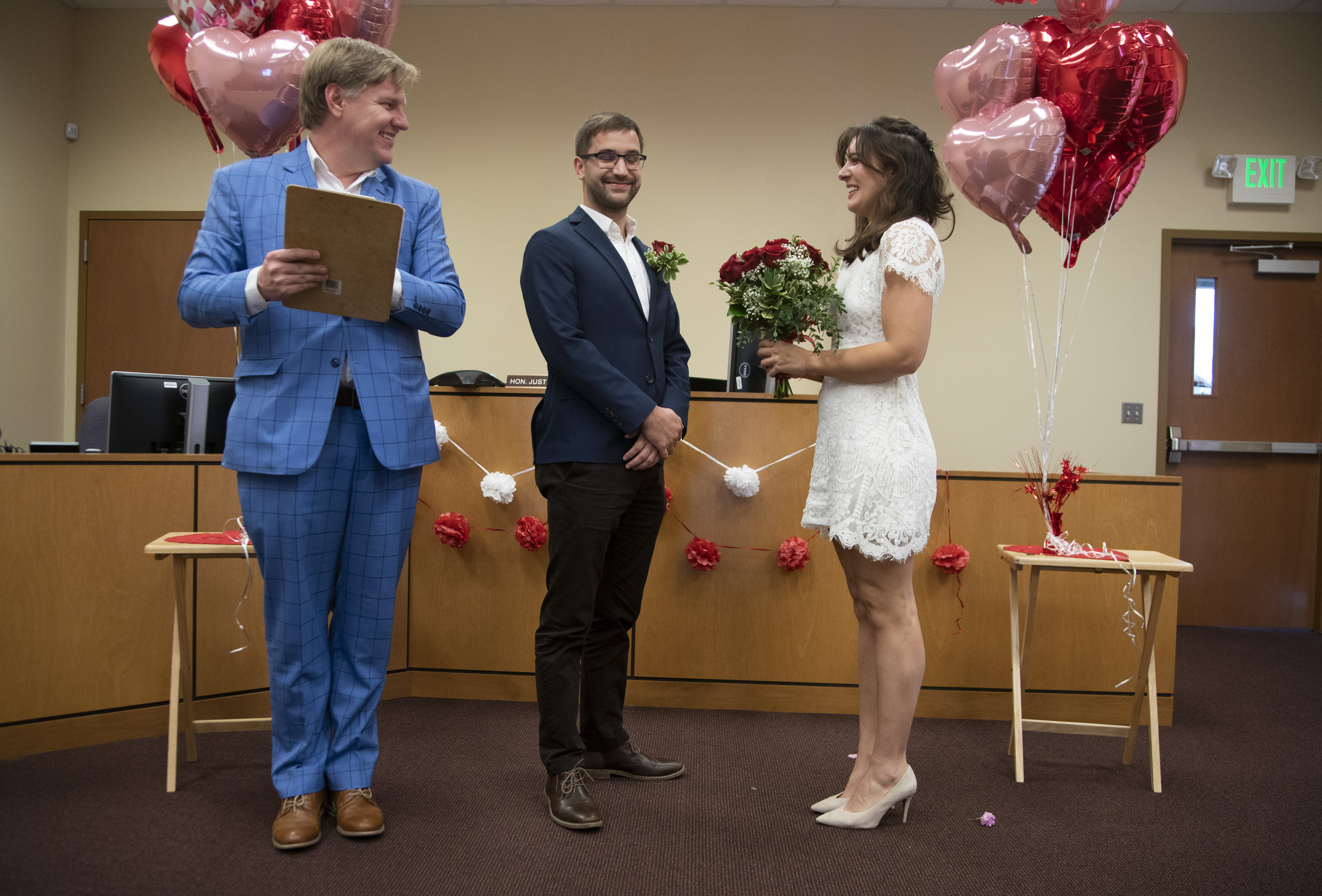 Diane Vivio, left, and Kyle Libra were married at the Marion County Justice Court in Salem, February 14, 2023. Beth Nakamura/The Oregonian