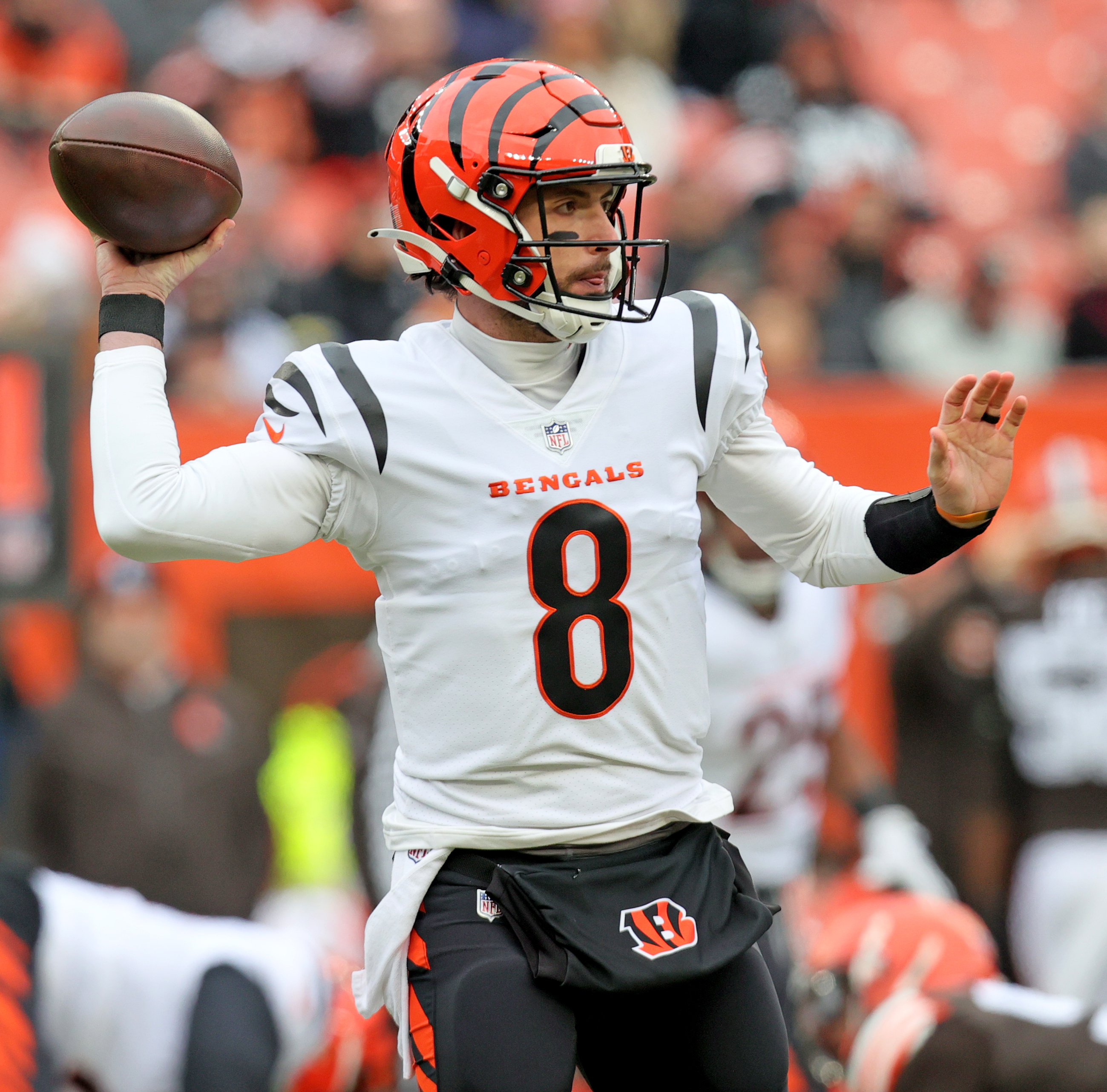 Brandon Allen of the Cincinnati Bengals warms up before the game