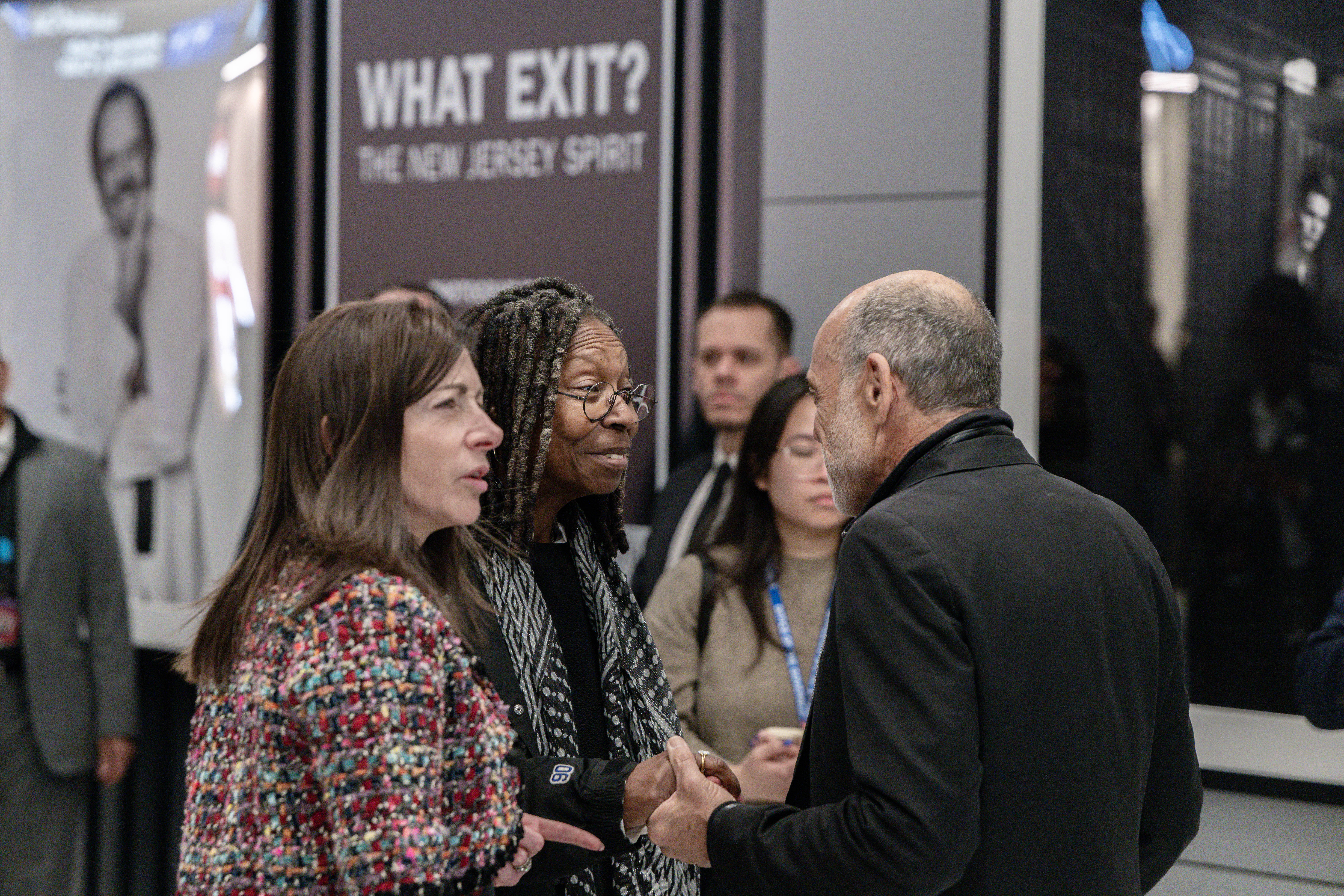 Tammy Murphy, Whoopi Goldberg and Timothy White are pictured at the opening of a photo exhibit called "What Exit: The Spirit of New Jersey: Photographs by Timothy White”, at Newark Liberty International Airport. Saturday, January 17, 2026