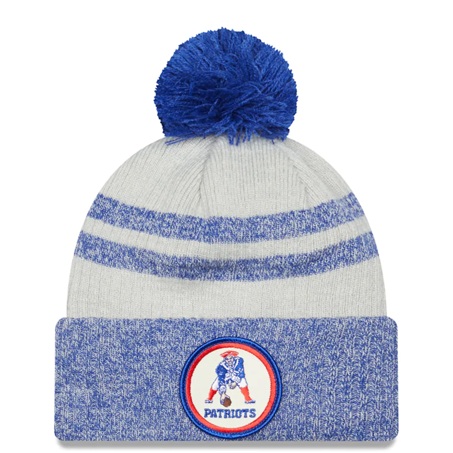 Buffalo Bills New Era 2023 Sideline Historic Pom Cuffed Knit Hat -  Cream/Royal