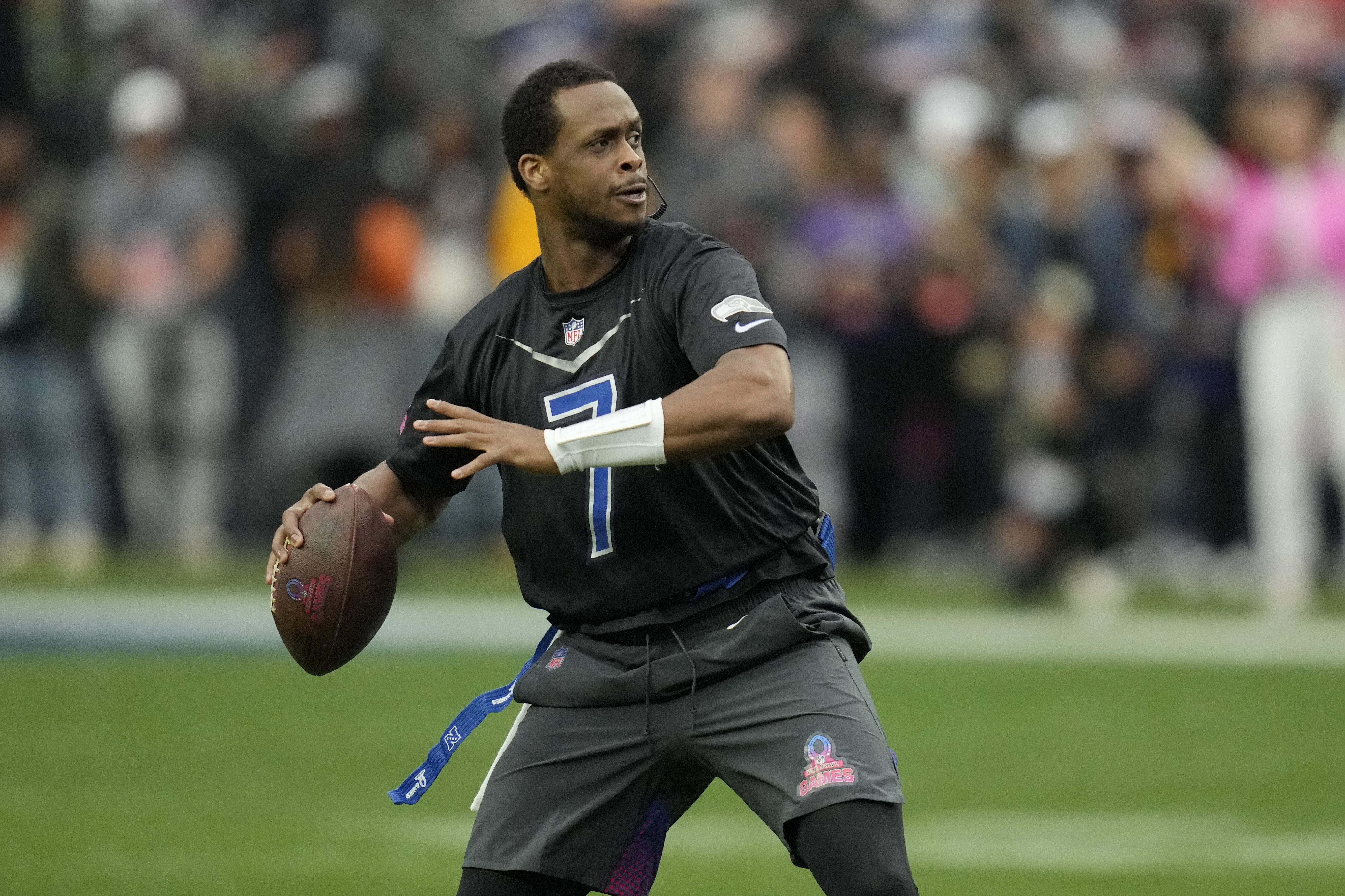 NFC wide receiver Amon-Ra St. Brown (14) of the Detroit Lions makes a catch  during the best catch football event at the NFL Pro Bowl, Sunday, Feb. 5,  2023, in Las Vegas. (