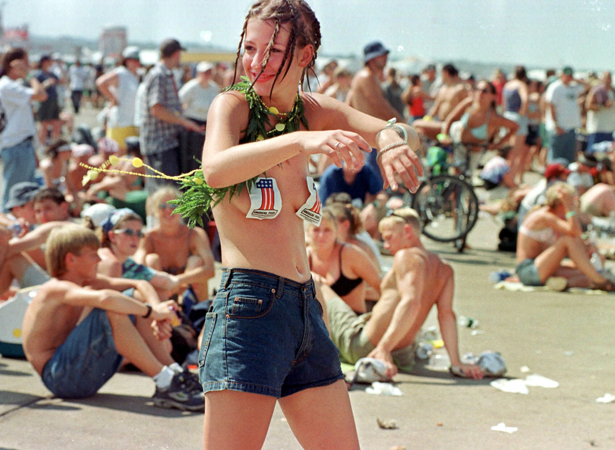 Anna Klenk of Buffalo, N.Y. dances to live Counting Crows music during Wood...