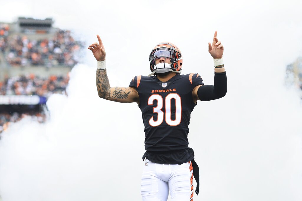 Trenton Irwin smiles big with game ball after Cincinnati Bengals win