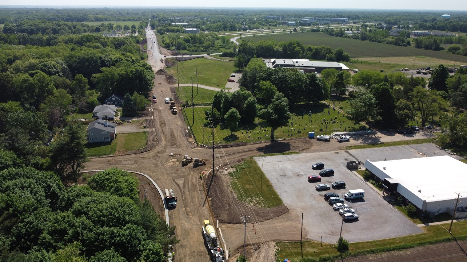 Drone photographs of roundabouts being built in Kalamazoo County