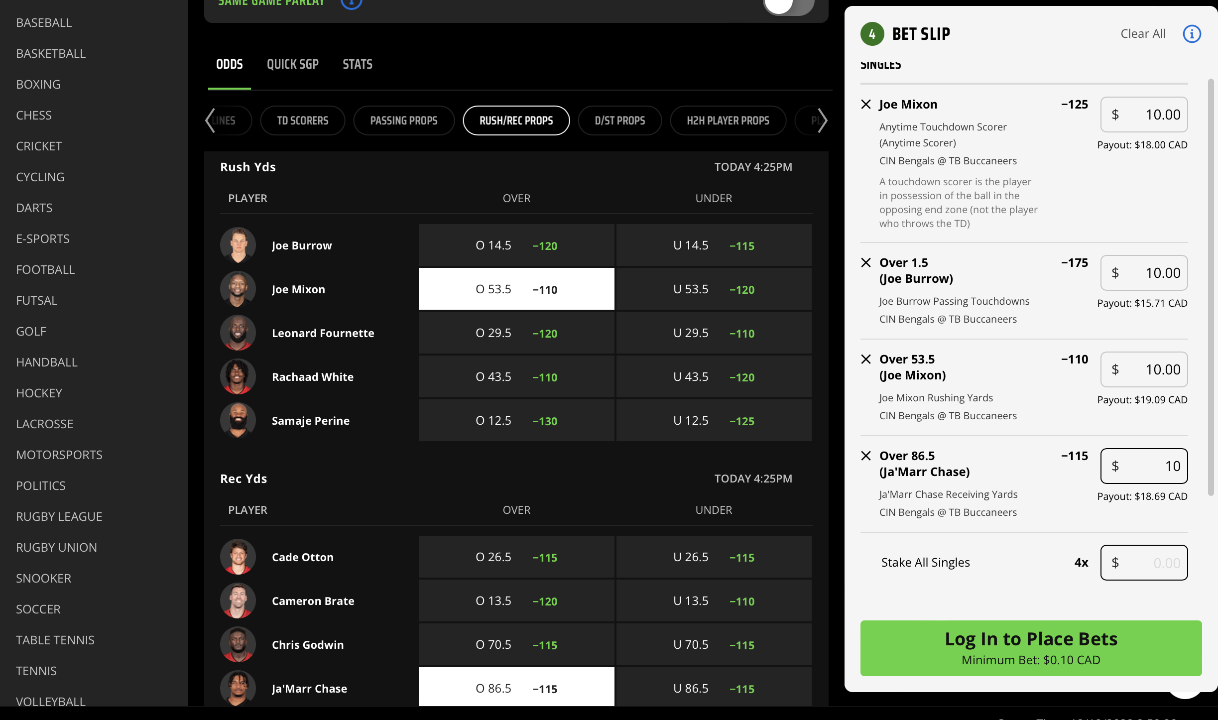 alternate rushing yards draftkings