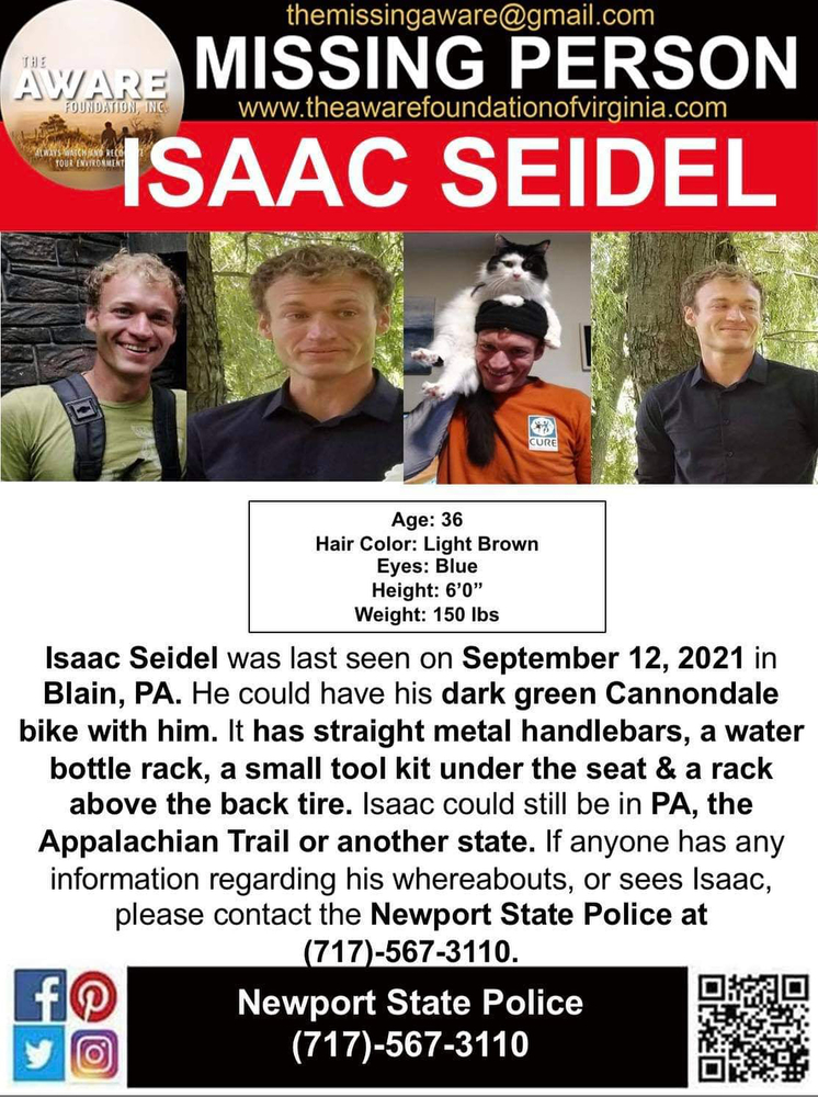 Isaac Seidel, now missing, was last seen Sept. 12, 2021
