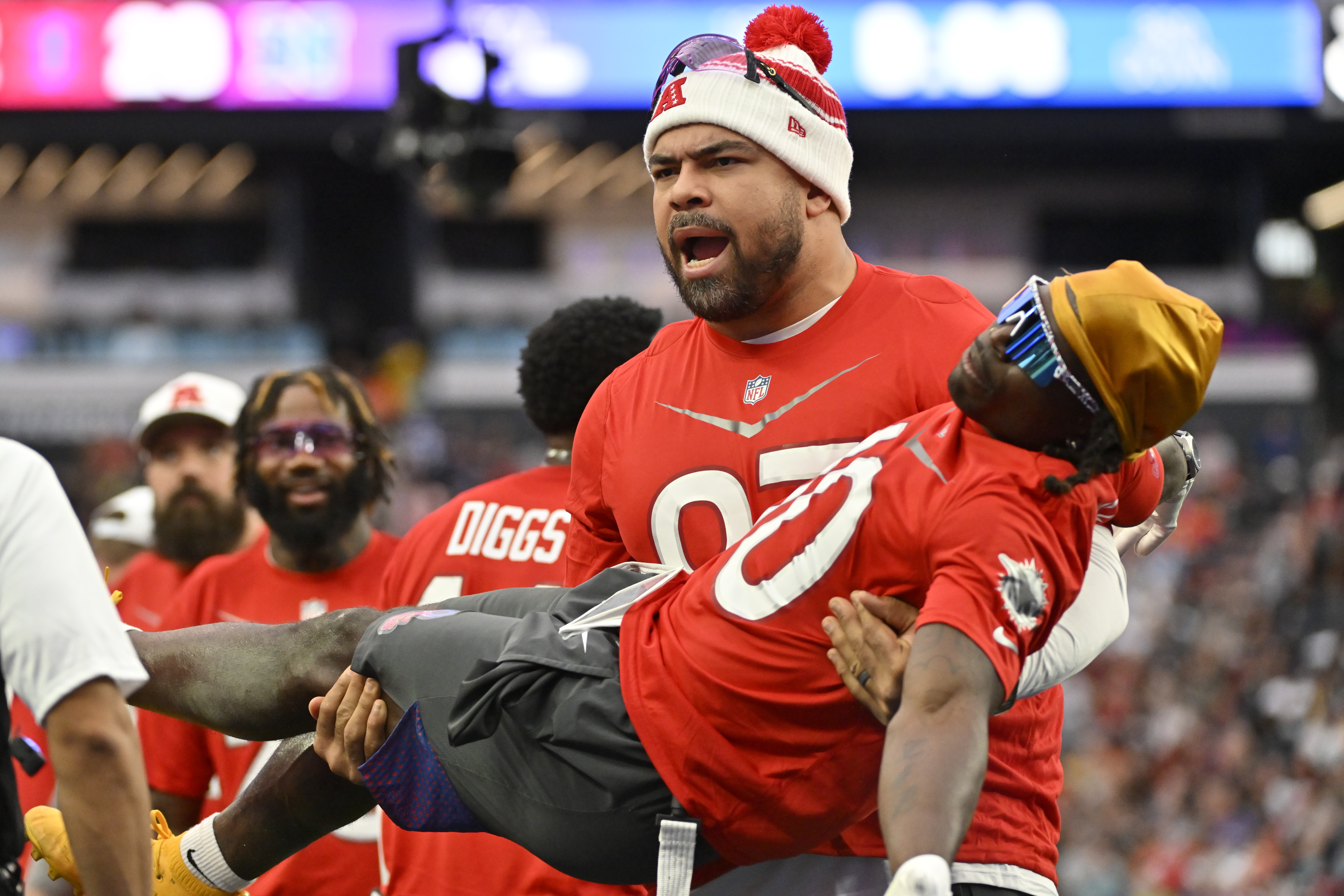 NFC wide receiver CeeDee Lamb (88) of the Dallas Cowboys runs with the ball  during the flag football event at the NFL Pro Bowl, Sunday, Feb. 5, 2023,  in Las Vegas. (AP