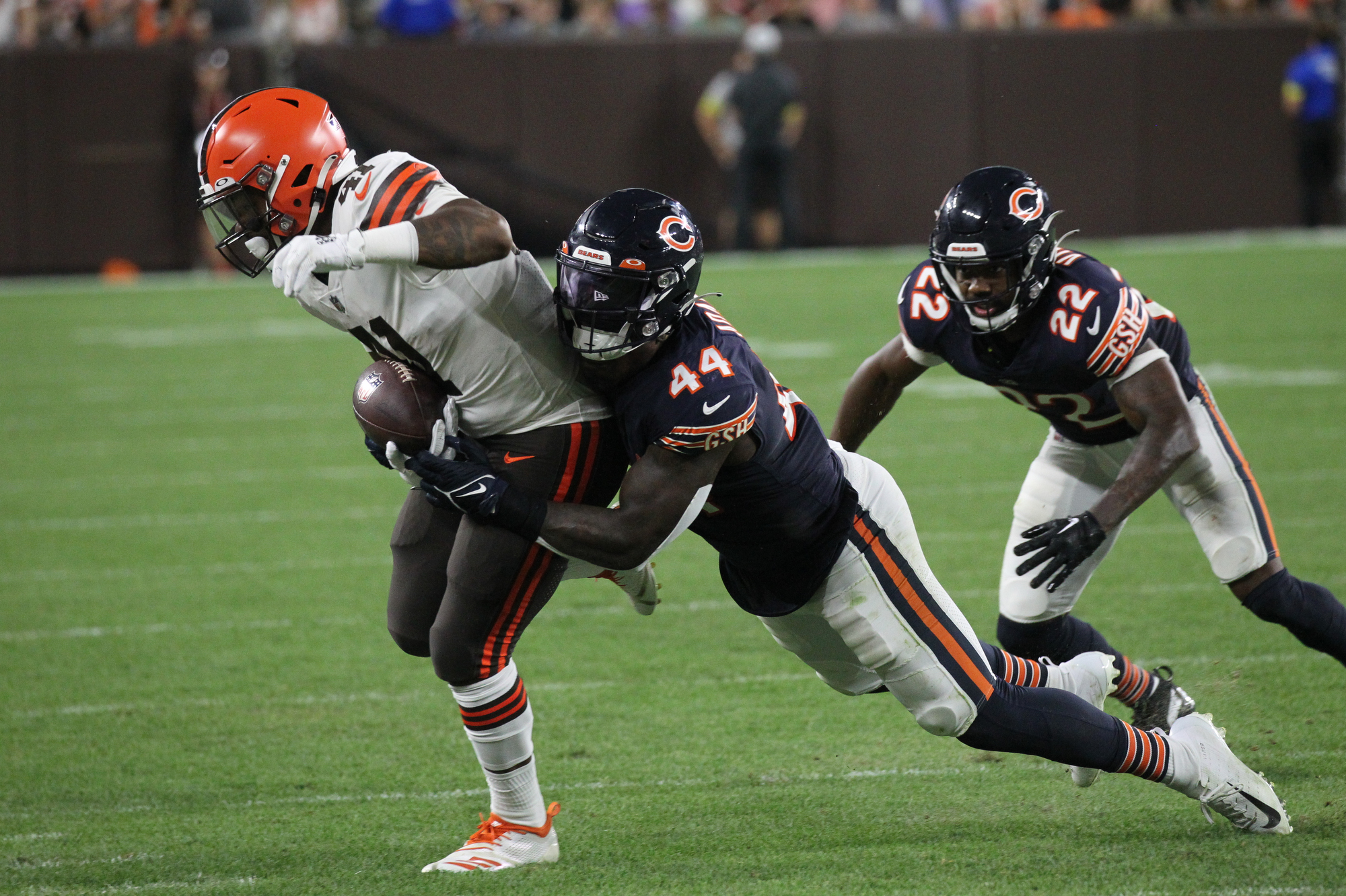 Chicago Bears linebacker Matthew Adams (44) runs on the field during the  first half of an