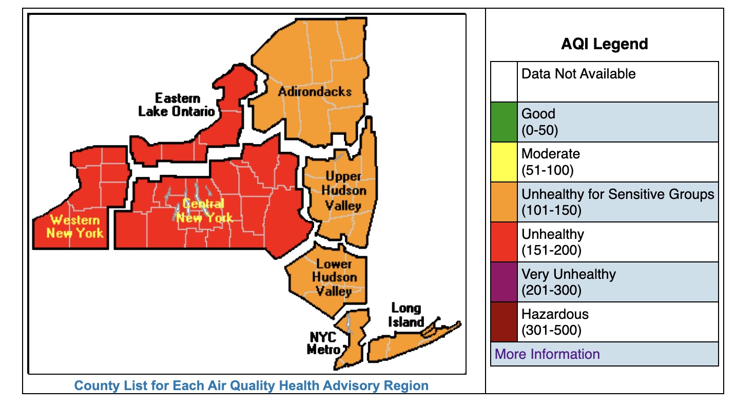 Air quality health advisory issued for NYC due to Canadian