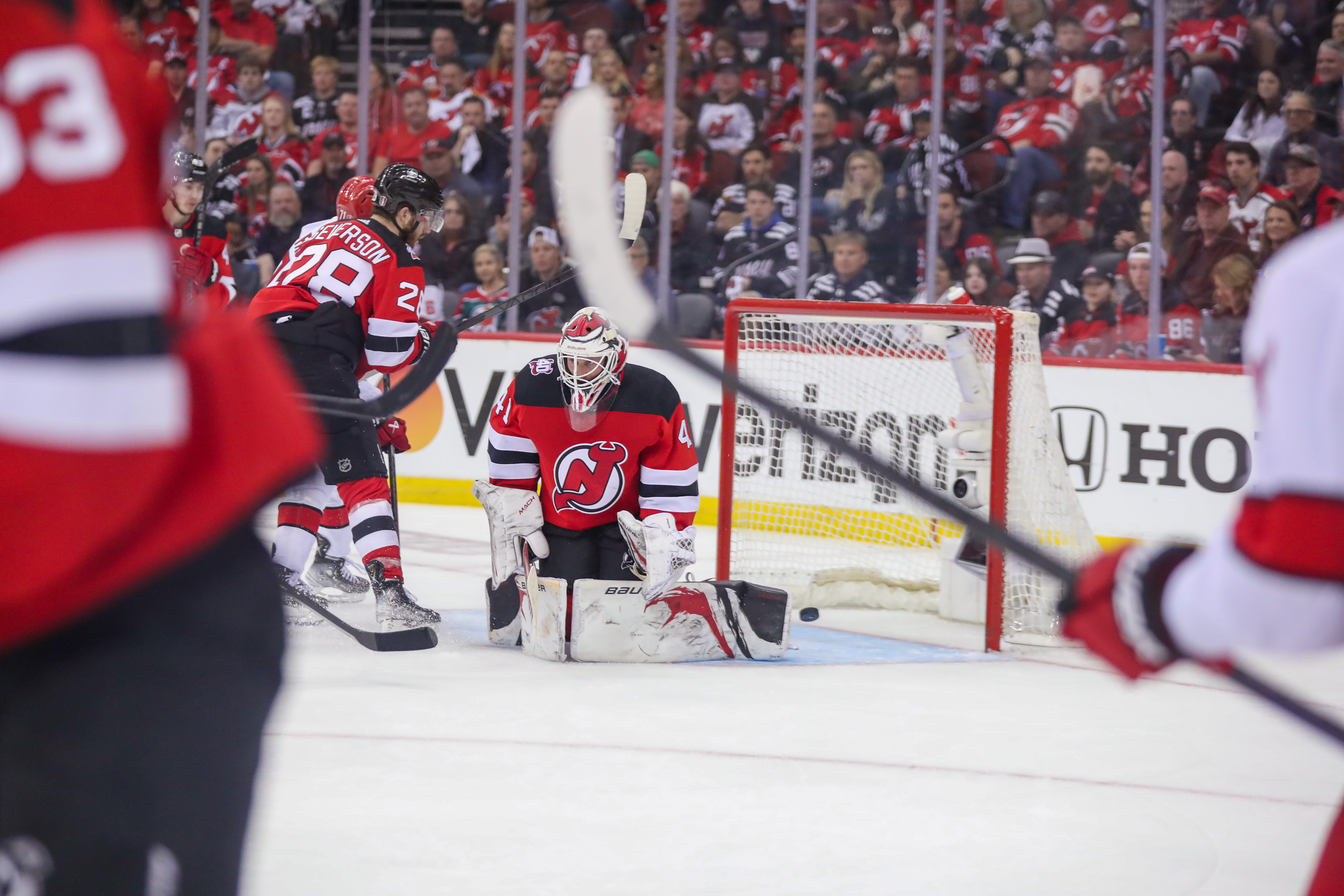 New Jersey Devils' Ondrej Palat (18) checks Carolina Hurricanes