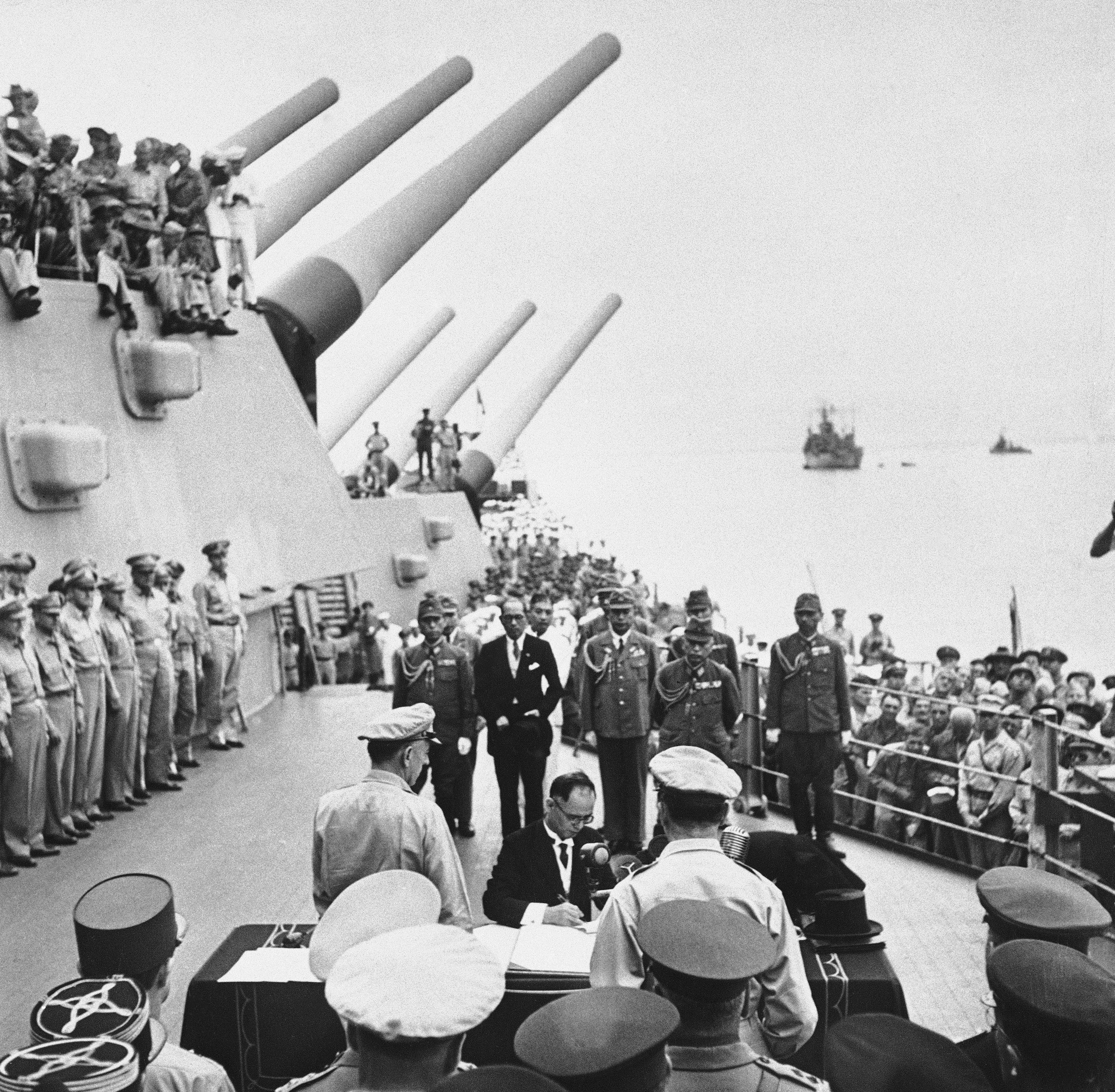 American Fighter Fly in Formation over the Uss Missouri During Surrender  Ceremonies