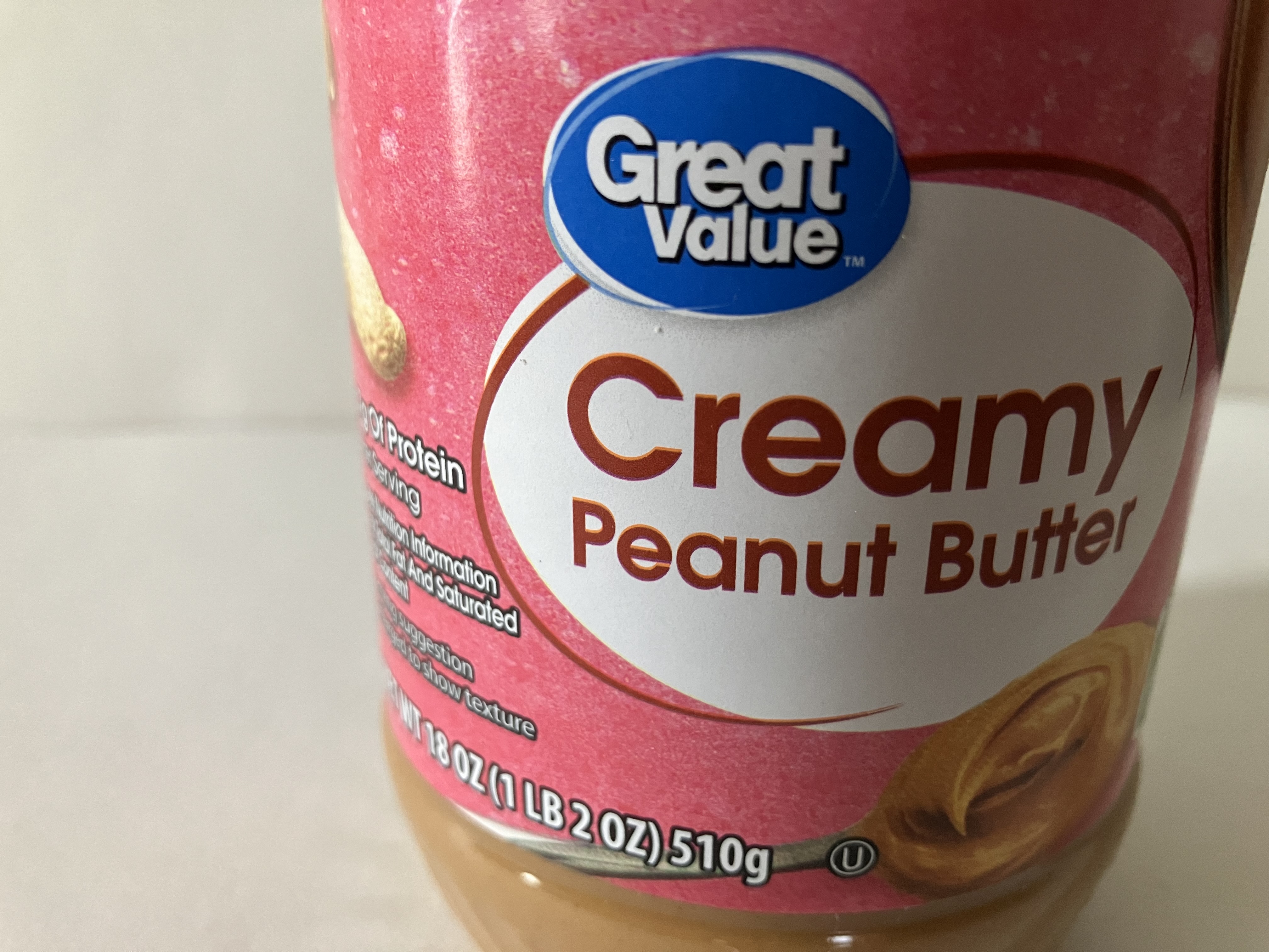 Great Value Creamy Peanut Butter, 18 oz Jar 