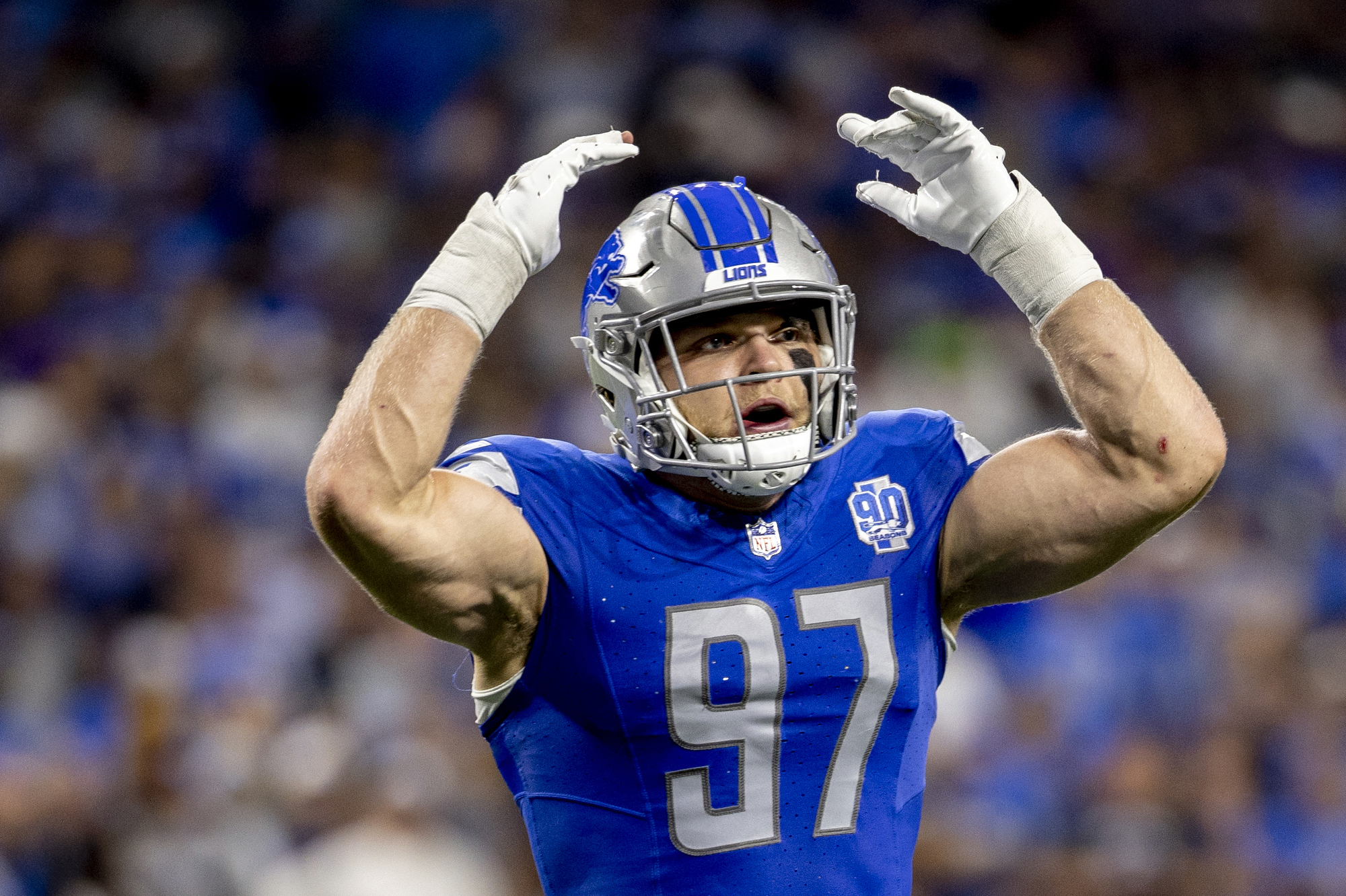 Detroit Lions linebacker Malcolm Rodriguez (44) pursues a play on defense  against the Miami Dolphins during an NFL football game, Sunday, Oct. 30,  2022, in Detroit. (AP Photo/Rick Osentoski Stock Photo - Alamy