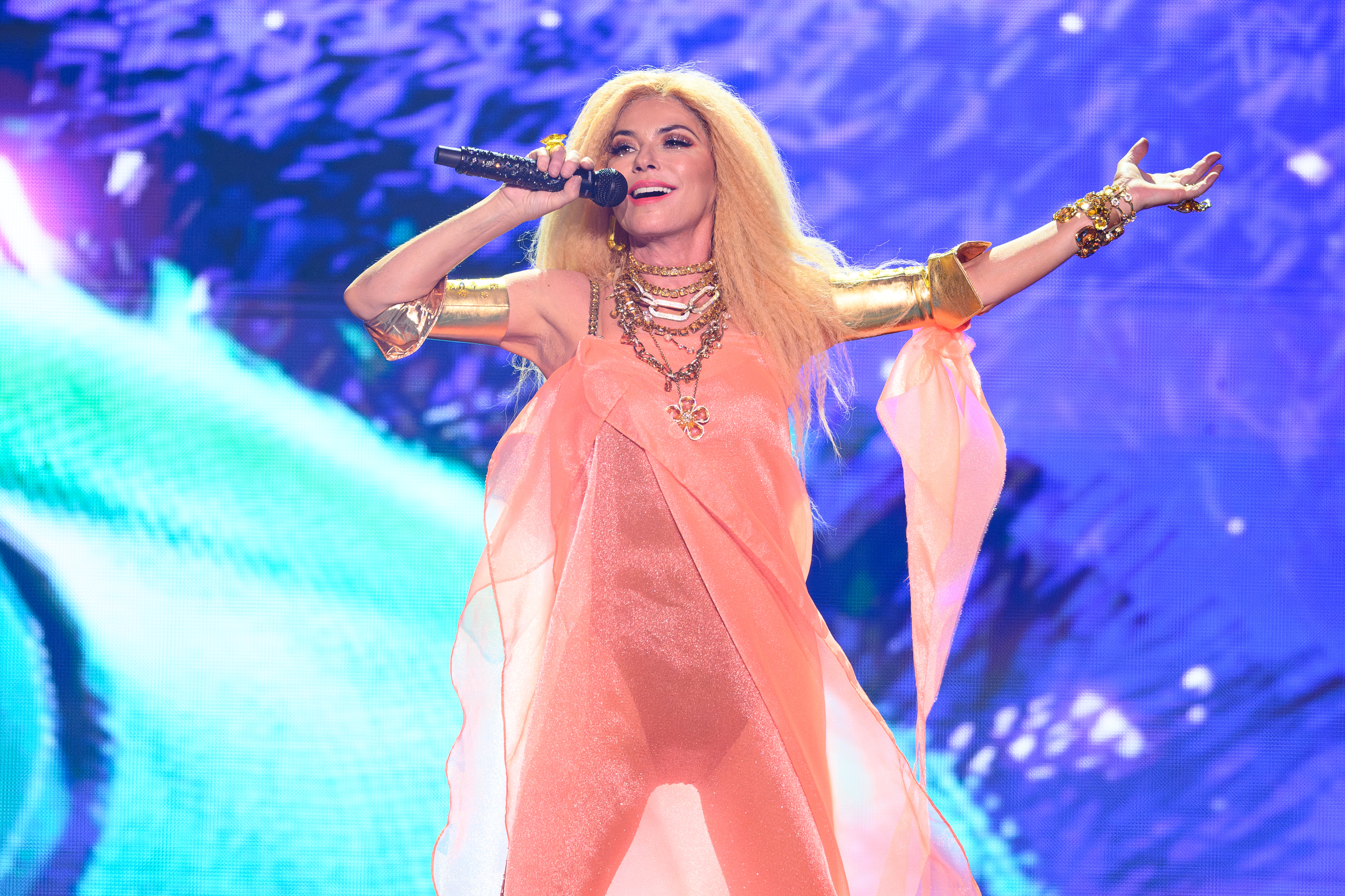 Shania Twain performing at a concert in [year]