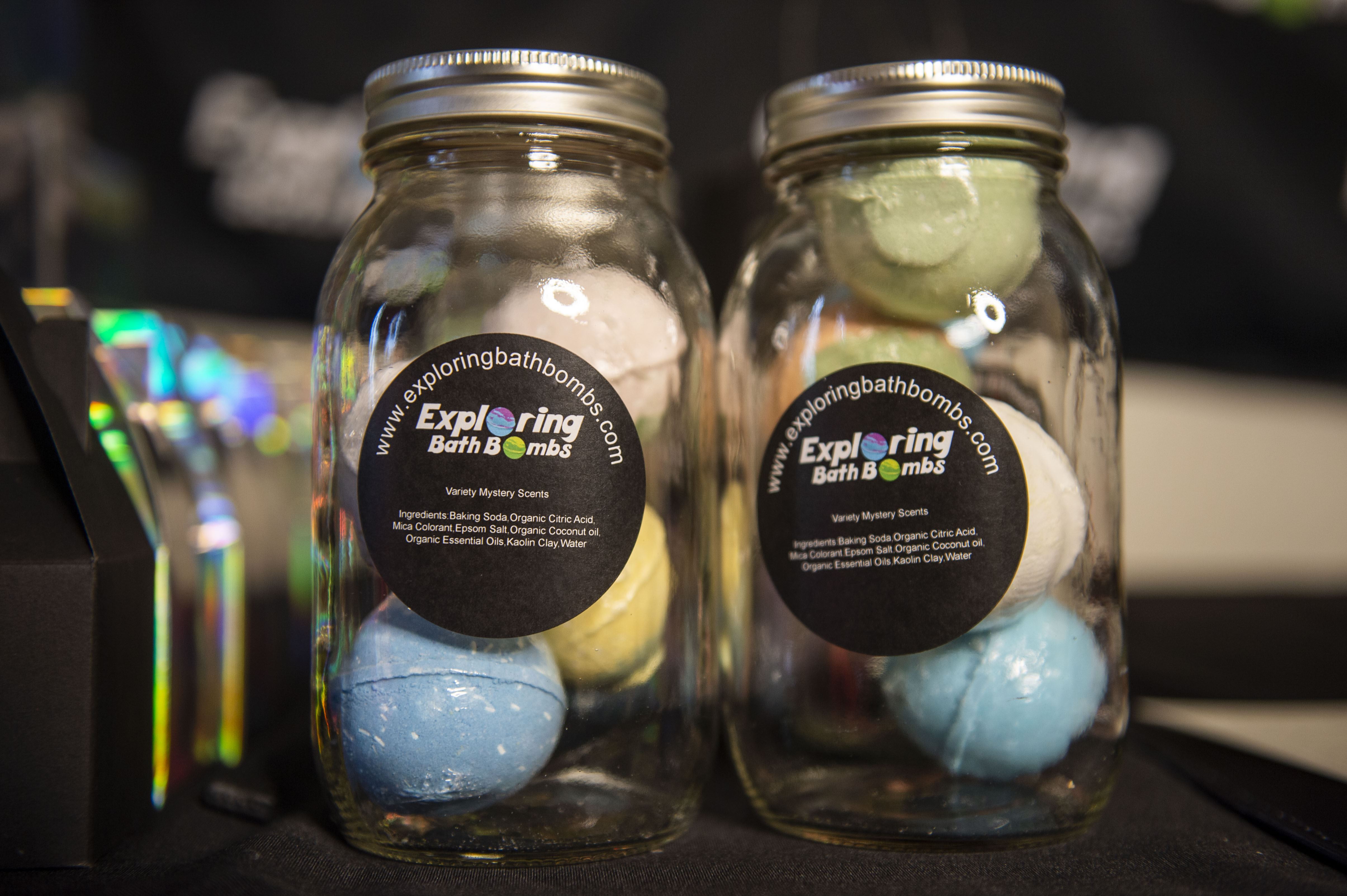 A view of products created by Sa'Veya Jackson, 11, for her business Exploring Bath Bombs on Thursday, April 22, 2021. (Kaytie Boomer | MLive.com)