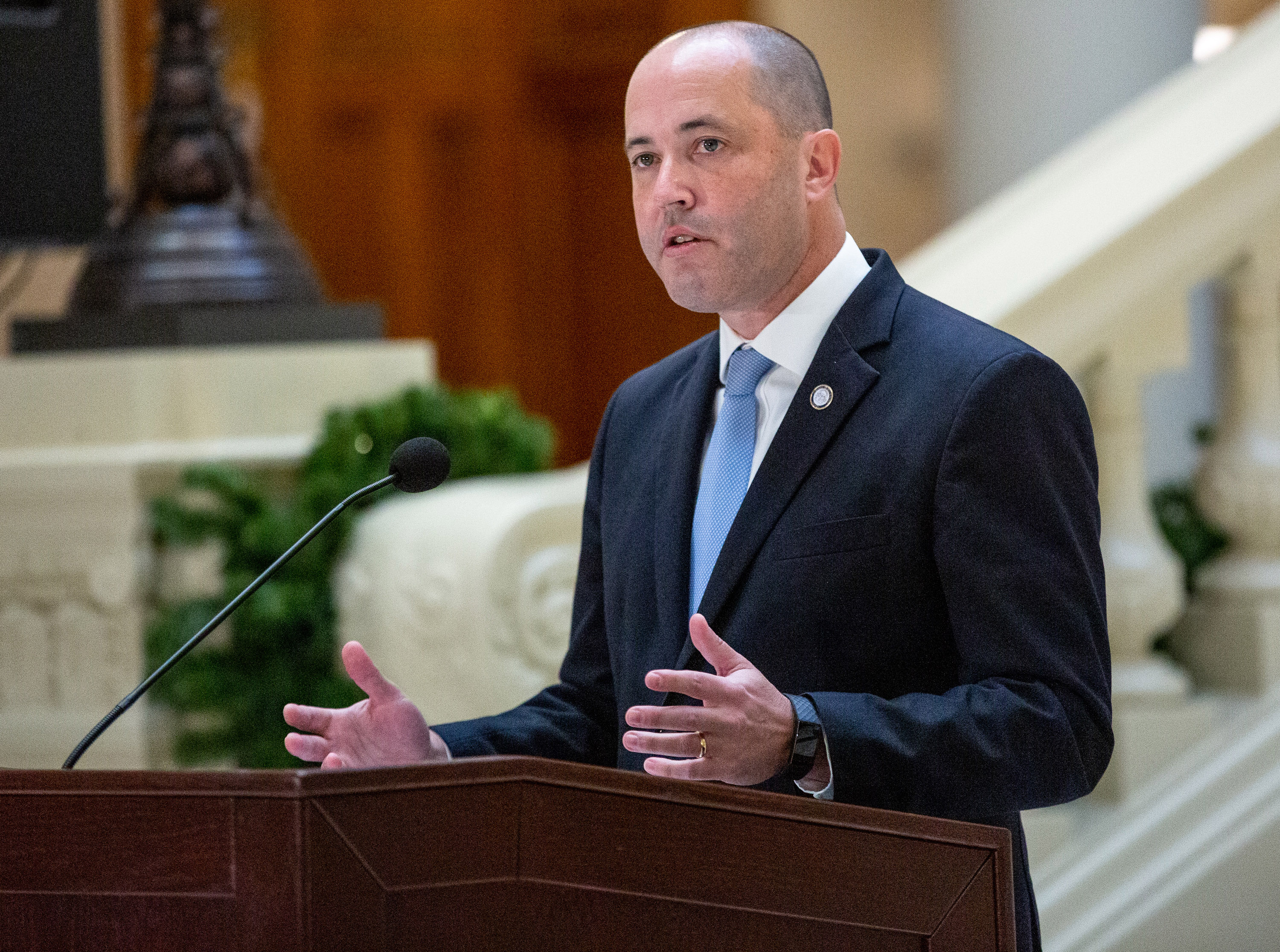 Georgia Attorney General Chris Carr speaks at a press conference at the state Capitol on November 24, 2020. STEVE SCHAEFER / SPECIAL TO THE AJC
