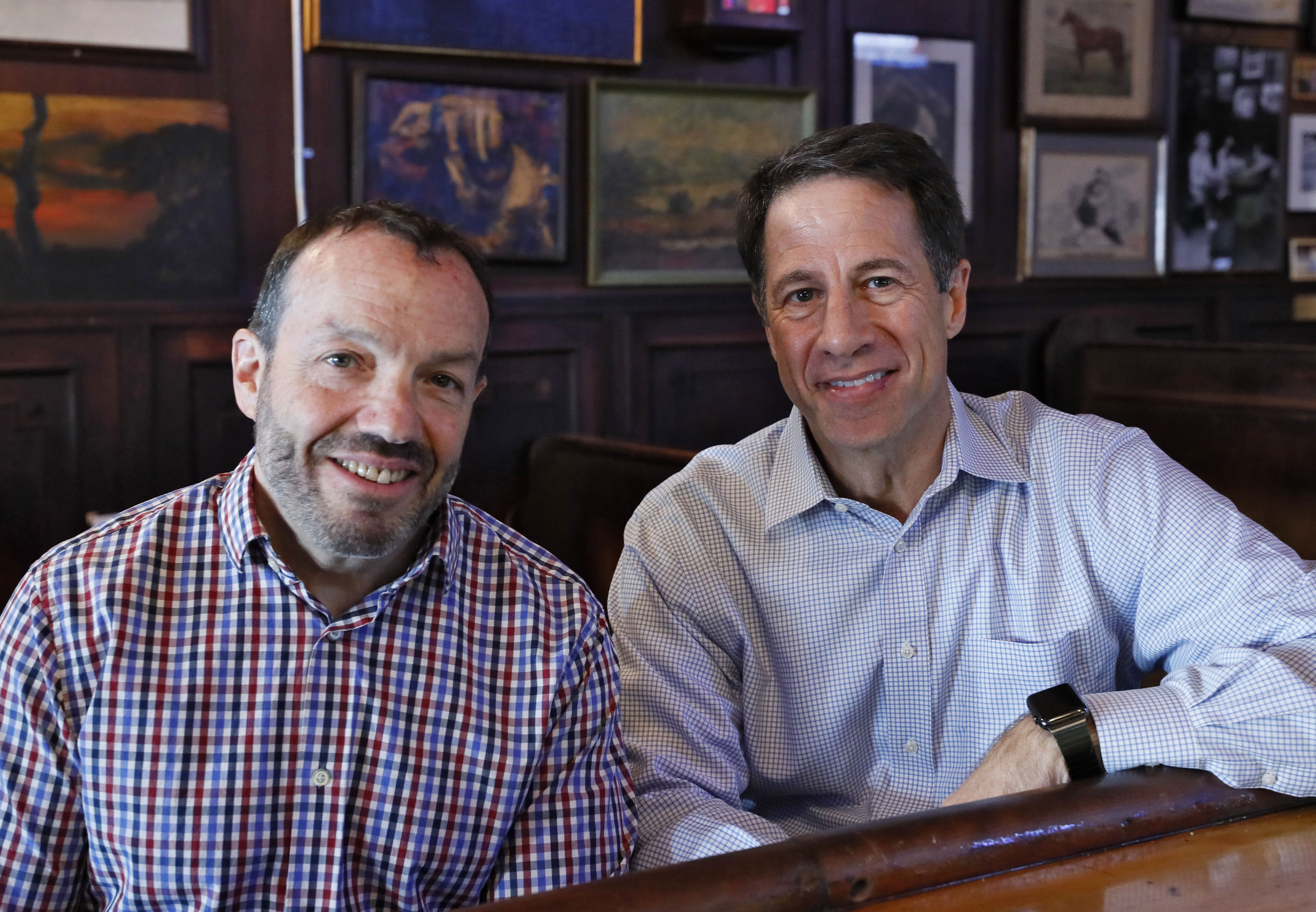 Kevin Salwen, left, and Kent Alexander are co-authors of "The Suspect," and served as consultants for "Richard Jewell," the Clint Eastwood-directed movie due out next month. AJC photo: Bob Andres / robert.andres@ajc.com