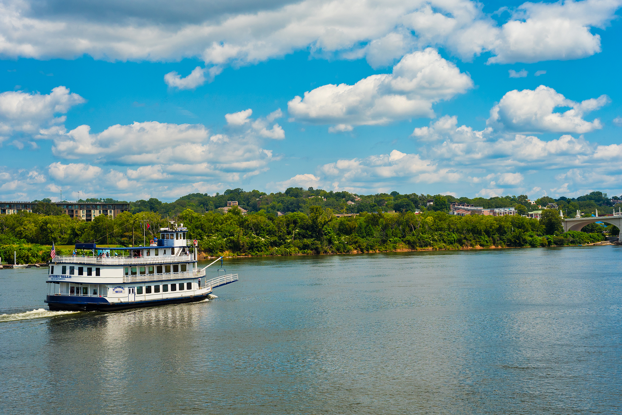 CHATTANOOGA, TN --AUGUST 23, 2017: The Southern Belle, an old-time riverboat, is popular for sightseeing excursions up and down the Tennessee River.