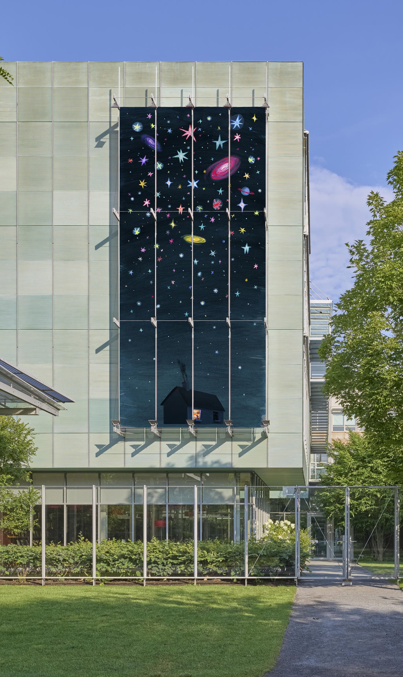 A 36-foot mural on the exterior of the Isabella Stewart Gardner Museum in Boston announces the residency of children's book author and illustrator Oliver Jeffers. Photo: Oliver Jeffers