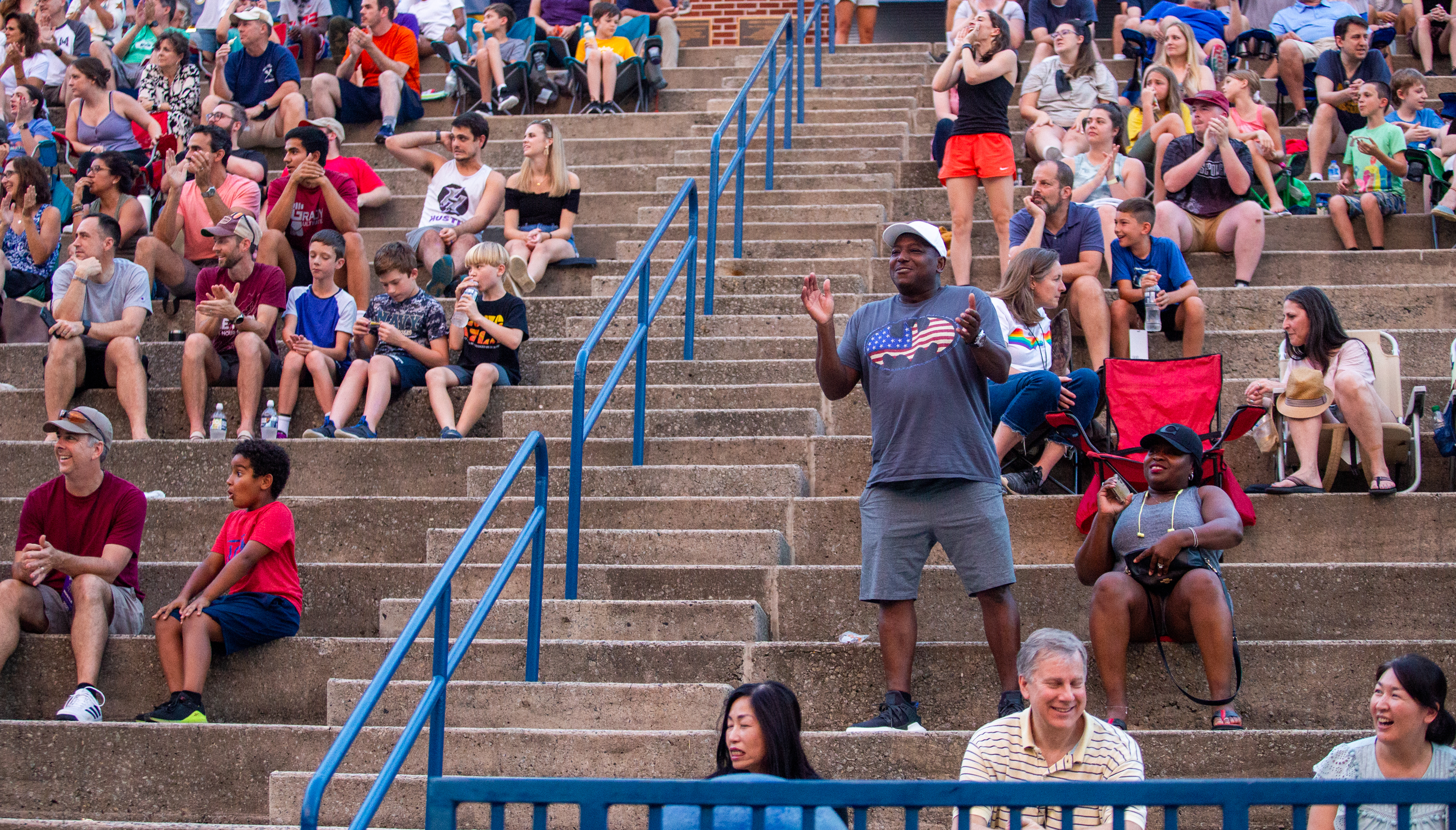 The Hustle, Atlanta's American Ultimate Disc League team, wins against Philadelphia at St. Pius XField on Saturday, June 26, 2021. Fans, including Ken Hill of Decatur, show up and support the team. (Jenni Girtman for The Atlanta Journal-Constitution)