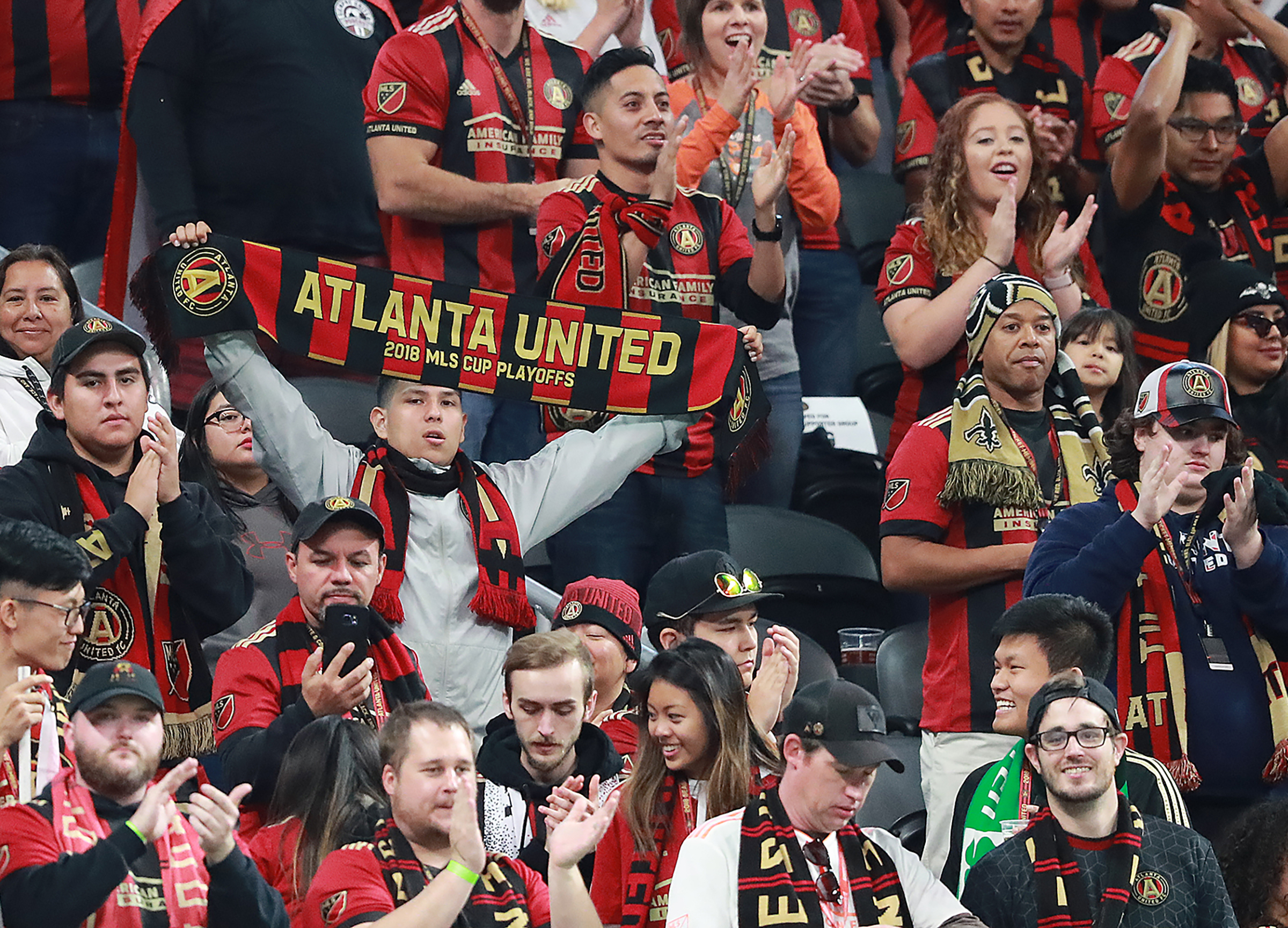 Nov 11, 2018 Atlanta: Atlanta United fans fill up Mercedes-Benz Stadium to cheer their team against New York City in their MLS Eastern Conference Semifinal playoff match on Sunday, Nov. 11, 2018, in Atlanta. Curtis Compton/ccompton@ajc.com