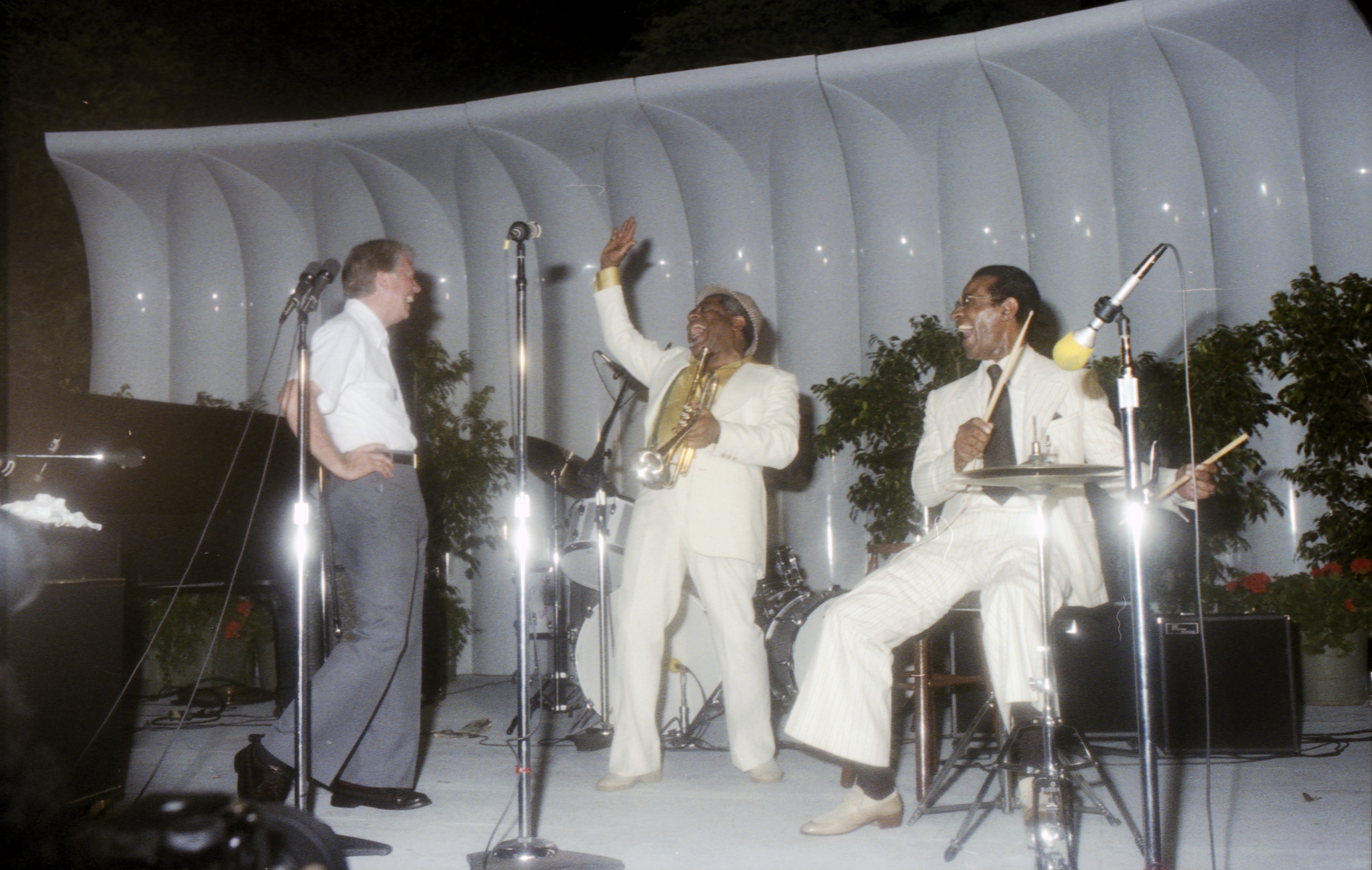 Jimmy Carter was also a huge fan of jazz music. He's seen here with Dizzy Gillespie (center) and Max Roach. Courtesy of Carter Presidential Library