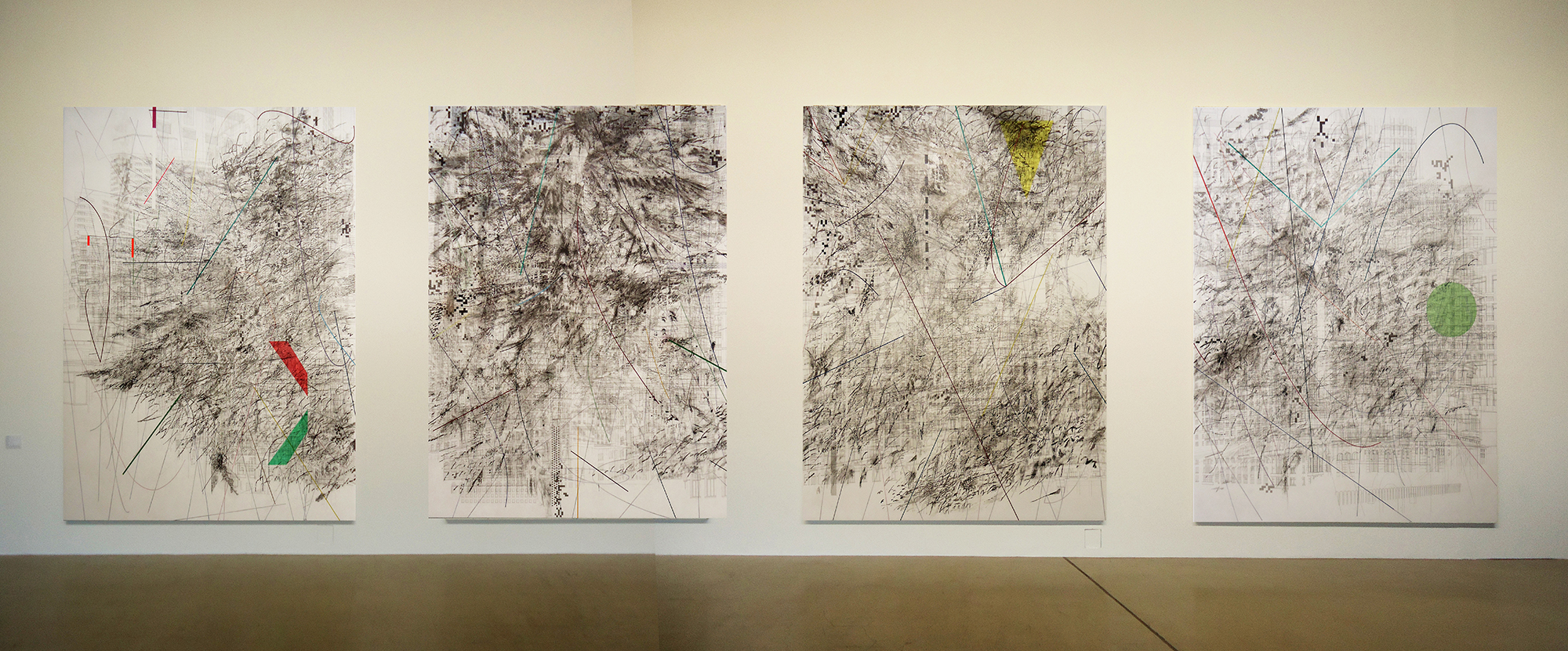 Julie Mehretu's "Mogamma (A Painting in Four Parts)" (2012).
Courtesy of Ryszard Kasiewicz/copyright Julie Mehretu, courtesy of the artist, Marian Goodman Gallery, New York, and White Cube.