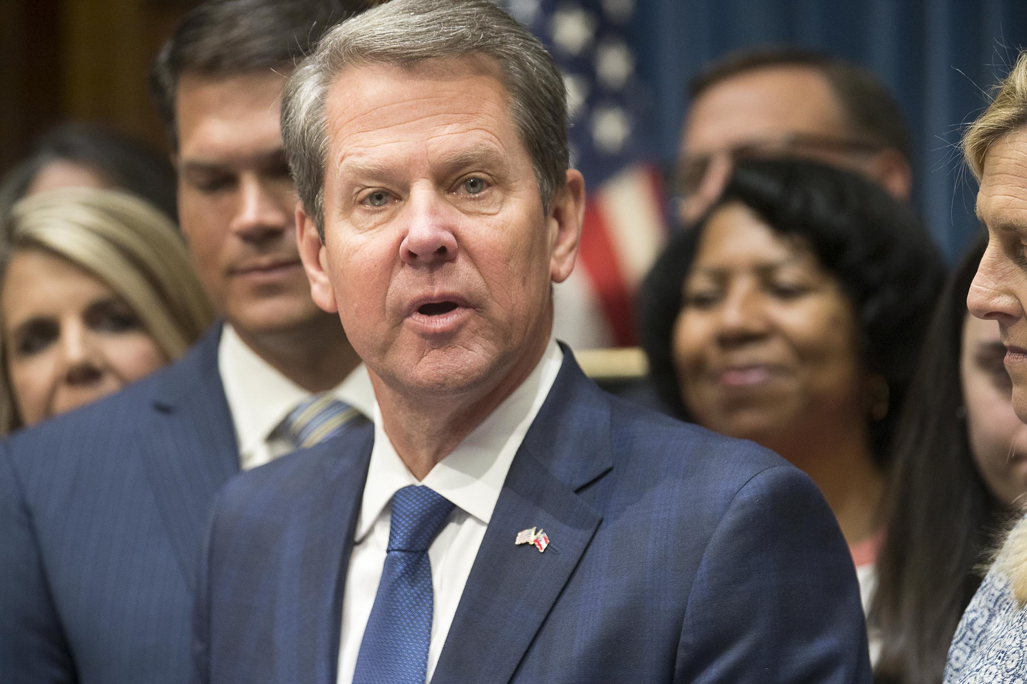 05/07/2019 — Atlanta, Georgia — Georgia Governor Brian Kemp speaks during a press conference on Tuesday, May 7, 2019. Kemp said the state must do more to protect iteself from cyber attacks like the one that hit the Administrative Office of the Courts. (ALYSSA POINTER/ALYSSA.POINTER@AJC.COM)